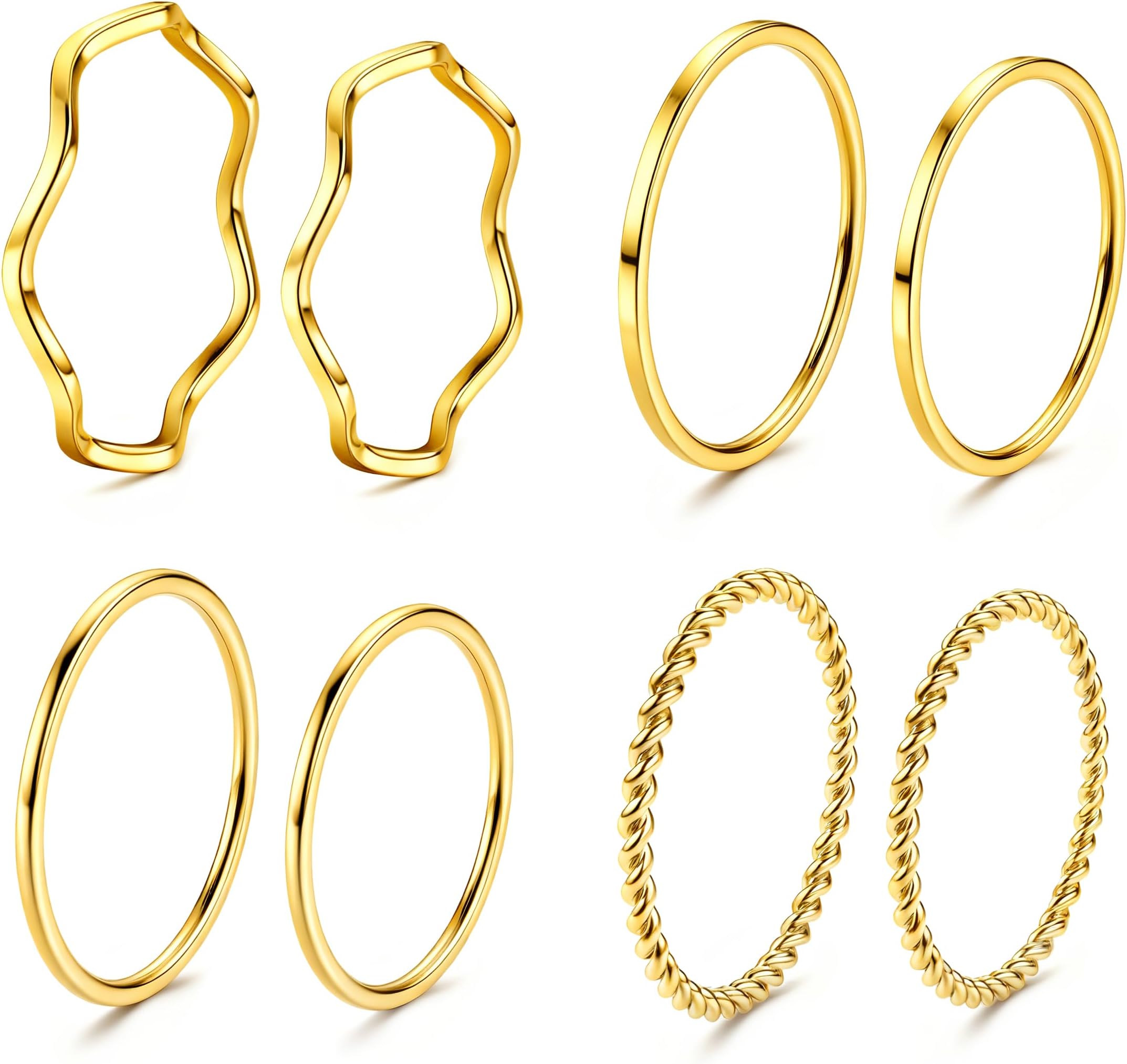 8-14Pcs 1mm Stainless Steel Women's Plain Band Knuckle Stacking Midi Rings Comfort Fit Silver/Gold/Rose Tone
