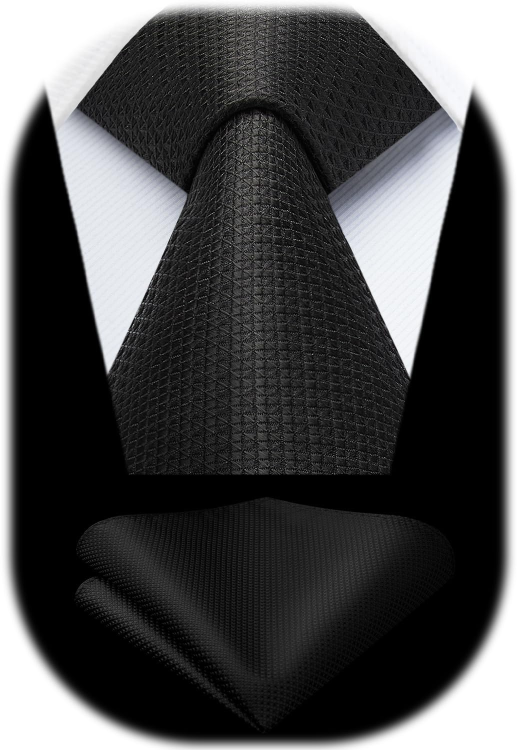 HISDERNTies for Men Wedding Tie & Pocket Square Houndstooth Formal Business Plain Necktie Handkerchief Set