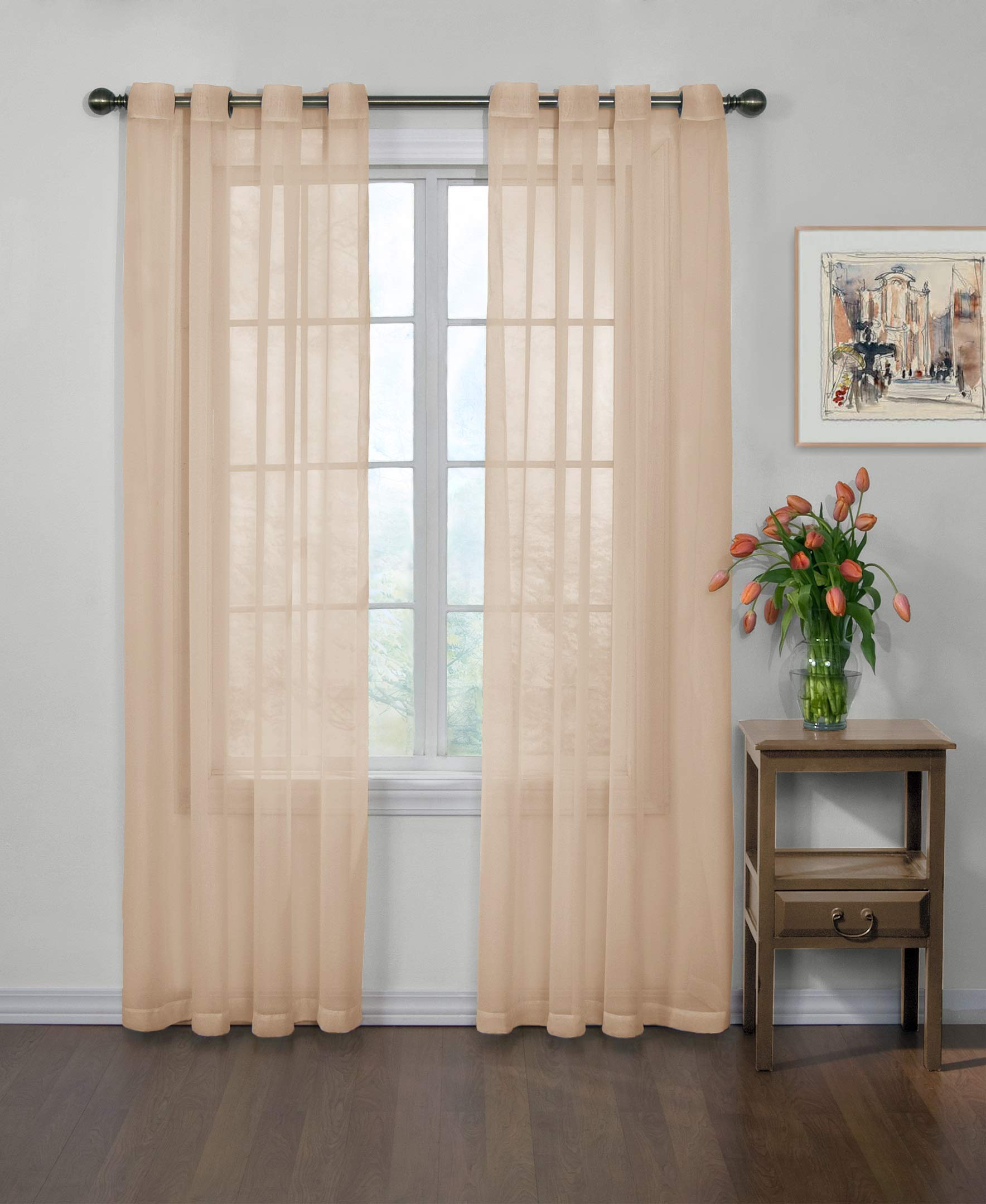 Curtainfresh Latte Arm And Hammer Modern Odor Neutralizing Sheer Voile Light Filtering Grommet Window Curtains For Bedroom Or Living Room (Single Panel), 59" X 95",