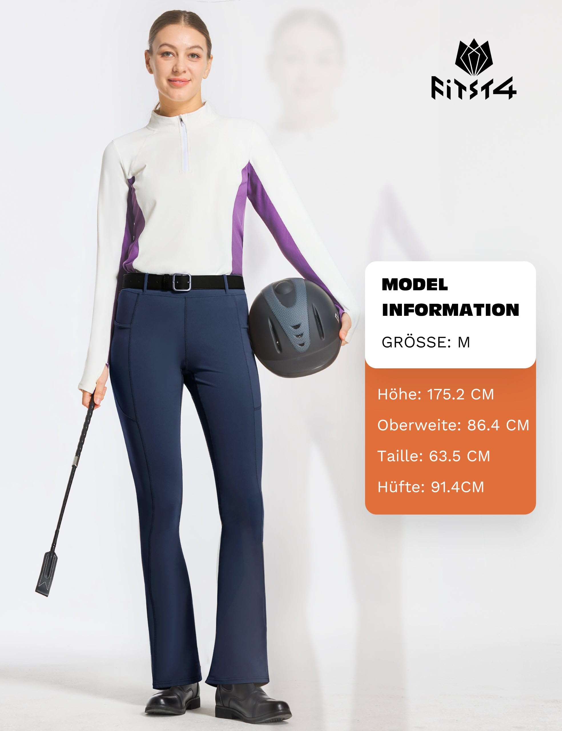 FitsT4 Sports Damen Reithose Bootcut Reitleggings Silikon Vollbesatz Schlaghose Reithose mit Handytasche und Gürtelschlaufen für Reitsport Pferdetraining Reitturnier