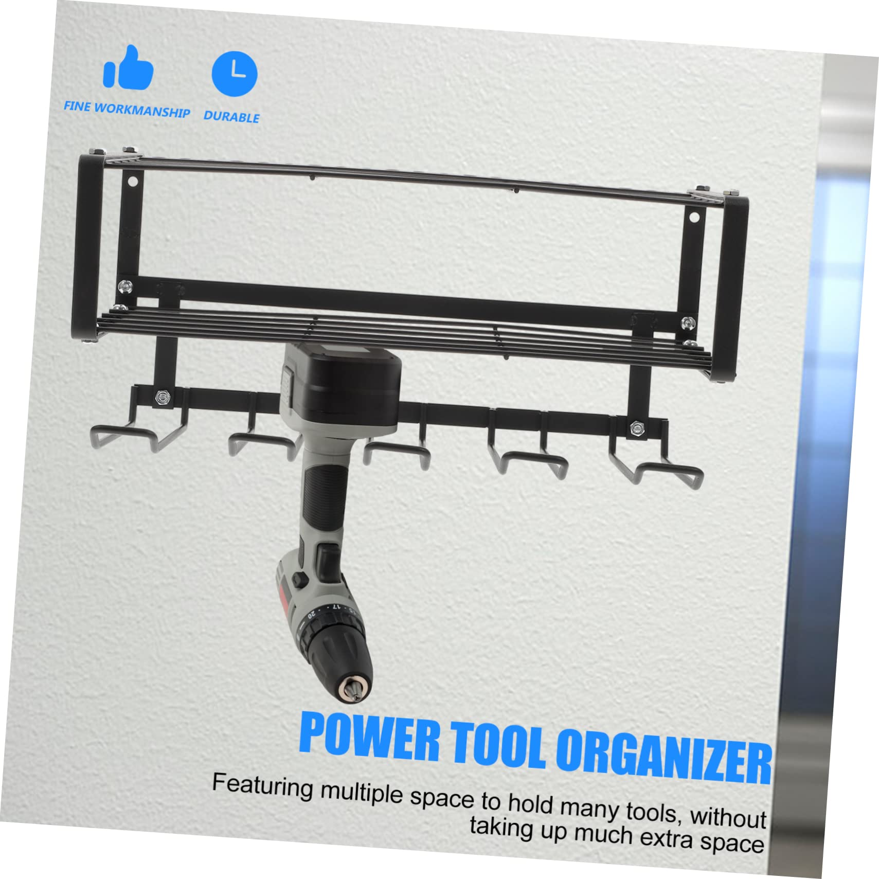 Cabilock Electric Drill Storage Rack Tool Organizers Shaped Cable Power Drill Overhead Garage Storage Garage Organizer Cordless Drill Holder Power Tool Rack Large Shelf Black Carbon Steel