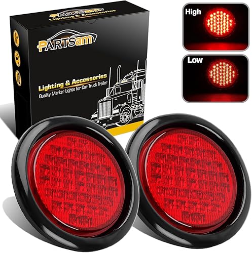 Miniatura 8 de Partsam 2 luces selladas redondas de 4 pulgadas superbrillantes, 40 diodos LED, luces selladas, montaje rojo, montaje de goma para camiones,