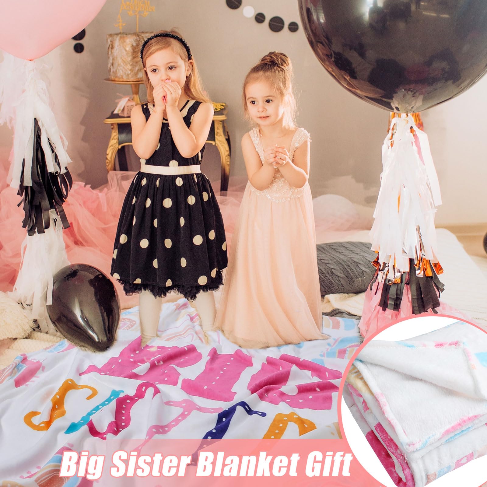 Buryeah 60" x 50" Sisters Gift Big Sister Blanket Soft Warm Flannel Throw Blanket Pastel Rainbow Sis to Be Announcement New Big Sis Gift for Baby Shower Birthday Party Supplies