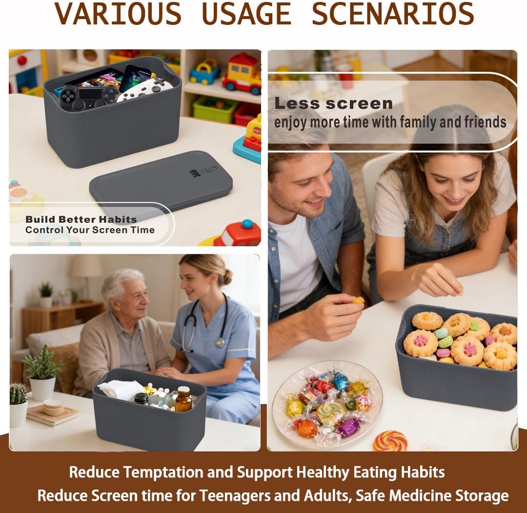 Lockable Storage Box, Large Lock Box with Combination Code – 5cm Taller Version for Medication Safe, Phone Jail, Food Snacks, First Aid Kits, Refrigerator, Office, School, Home, Travel Gift