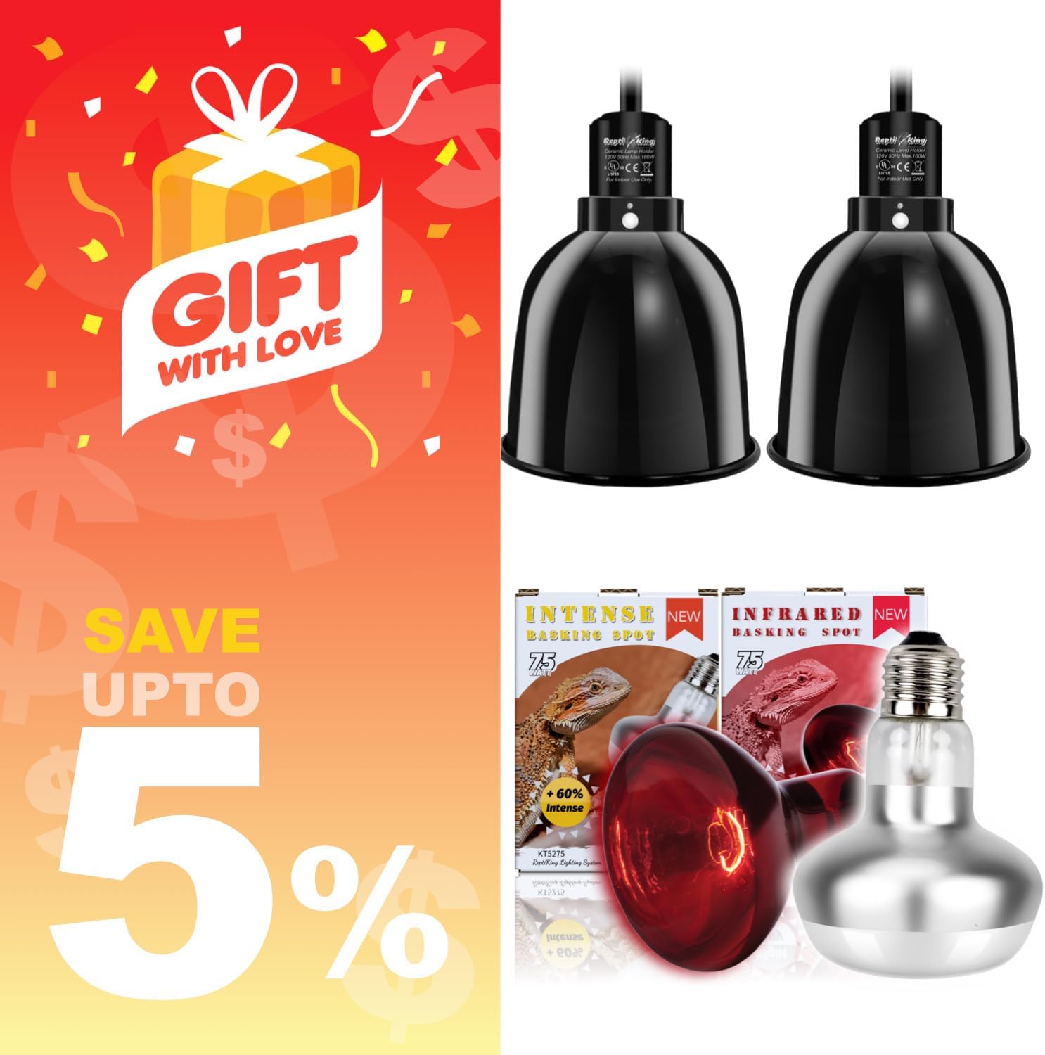 75W Day and Night Heat Lamp and 2-Pack 5.5'' Deep Dome