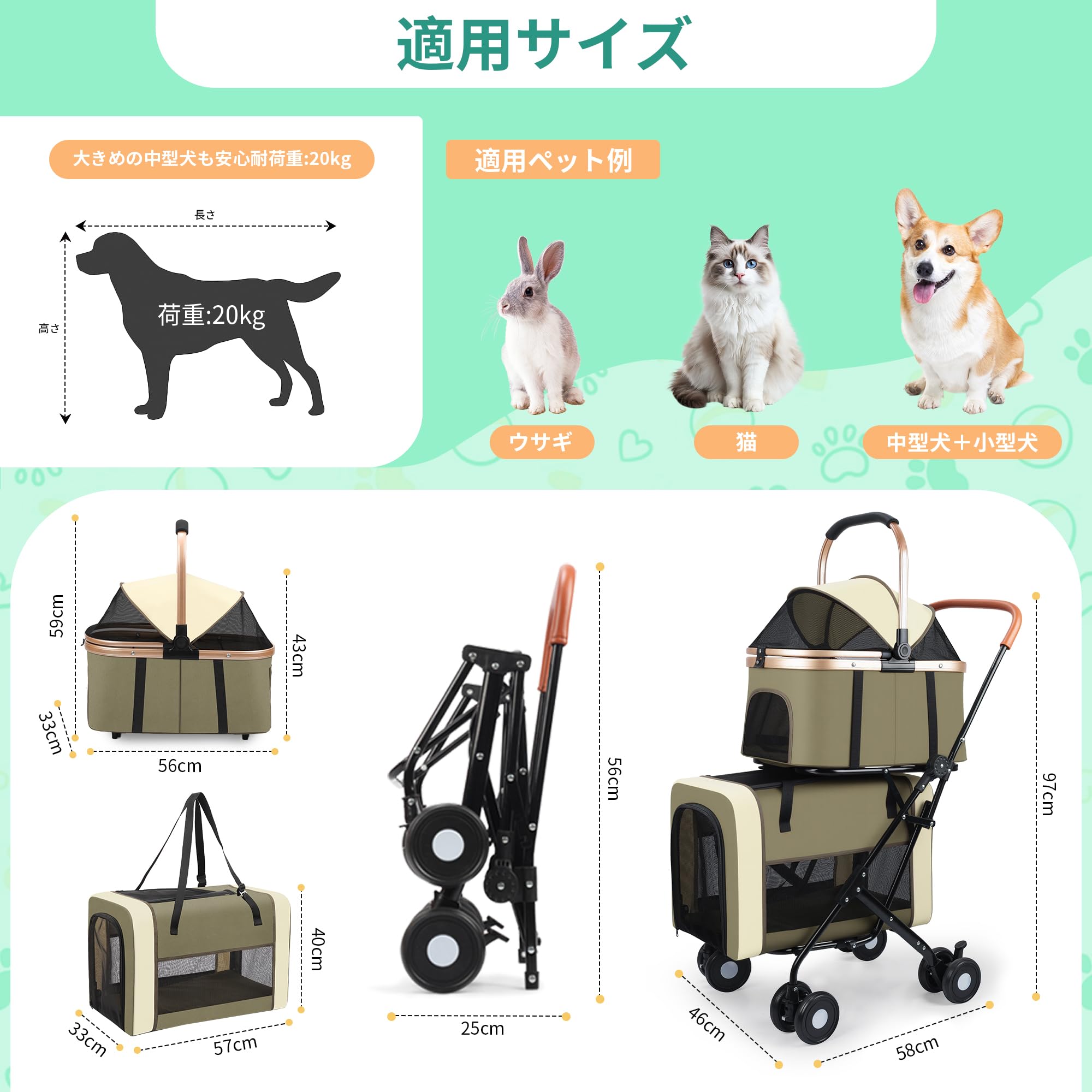 ペットカート　2段　分離型　ダブルデッカー　前輪360°回転　自立収納　犬猫兼用 Amazon.co.jp: 【Amazon.co.jp限定】Bolinkerペットカート 2段 分離型