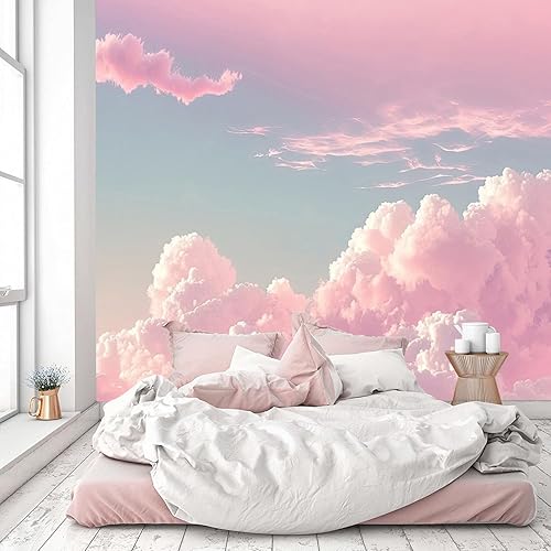 Papel pintado de nube rosa 3D para niños (no despegar y pegar)