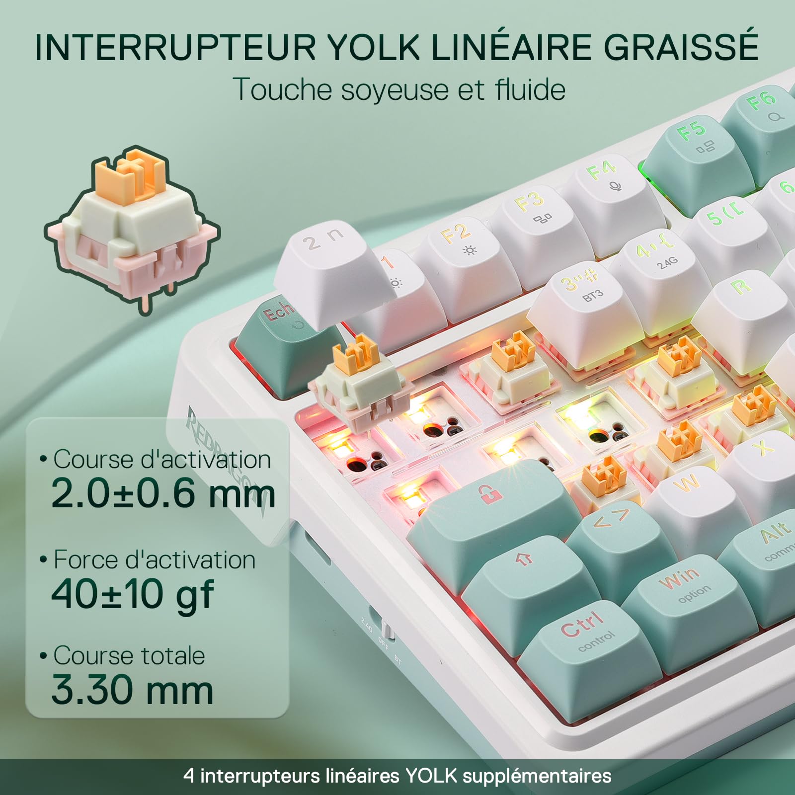 Redragon K719 Pro Clavier Mécanique sans Fil AZERTY Écran TFT et Molette Gasket