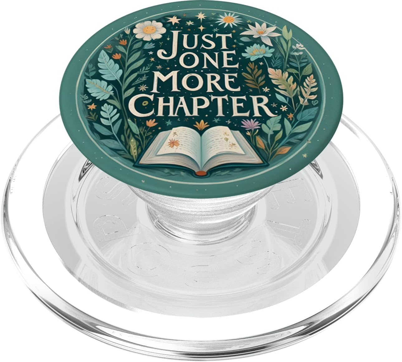 Just One More Chapter Bookish Book Reading Botanical Teal PopSockets PopWallet for MagSafe