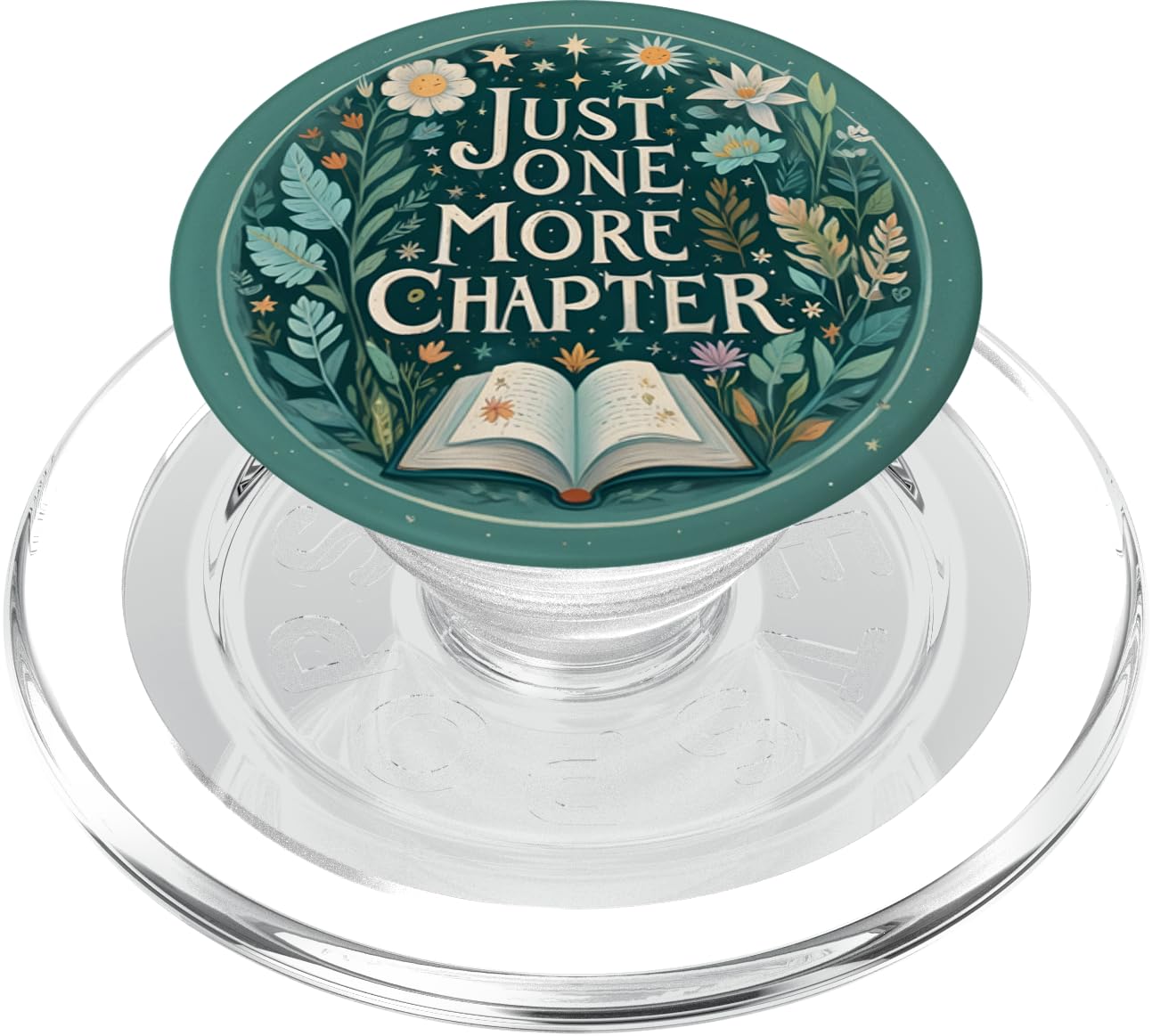 Just One More Chapter Bookish Book Reading Botanical Teal PopSockets PopGrip for MagSafe