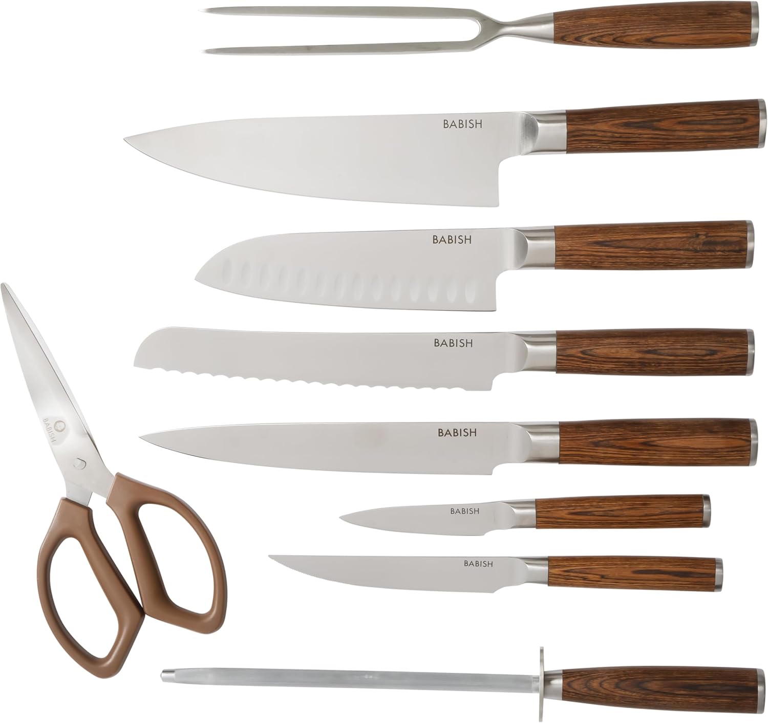 Babish High-Carbon 1.4116 German Steel 15 Piece Full Tang Forged Cutlery Kitchen Knife Block Set - Dark Pakka Wood Handle