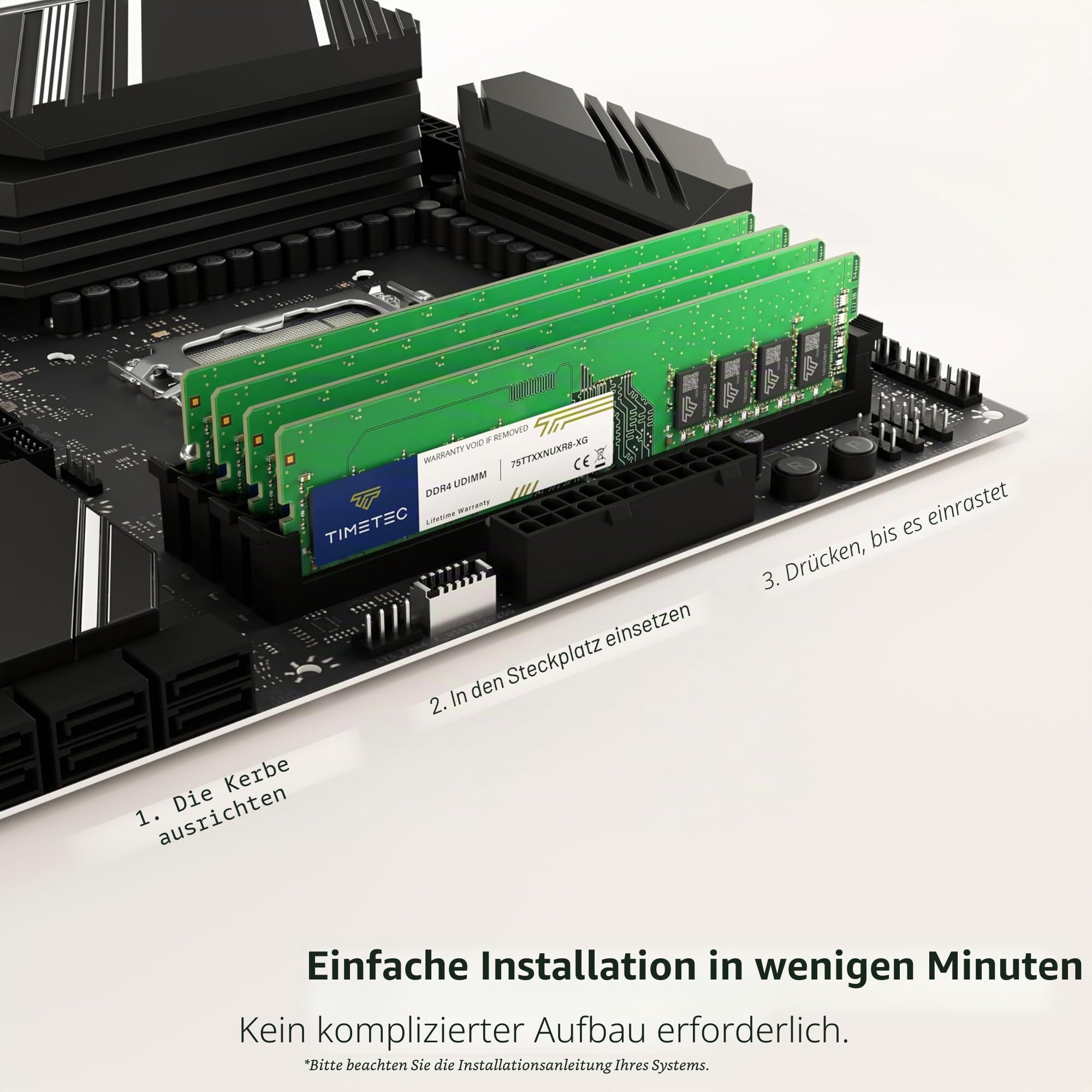 Timetec 8 GB DDR4 2666 MHz (PC4-2666V) PC4-21300 UDIMM Desktop-RAM – Non-ECC Unbuffered, 288 Pin, 1,2 V, CL19 DIMM-Speichermodul