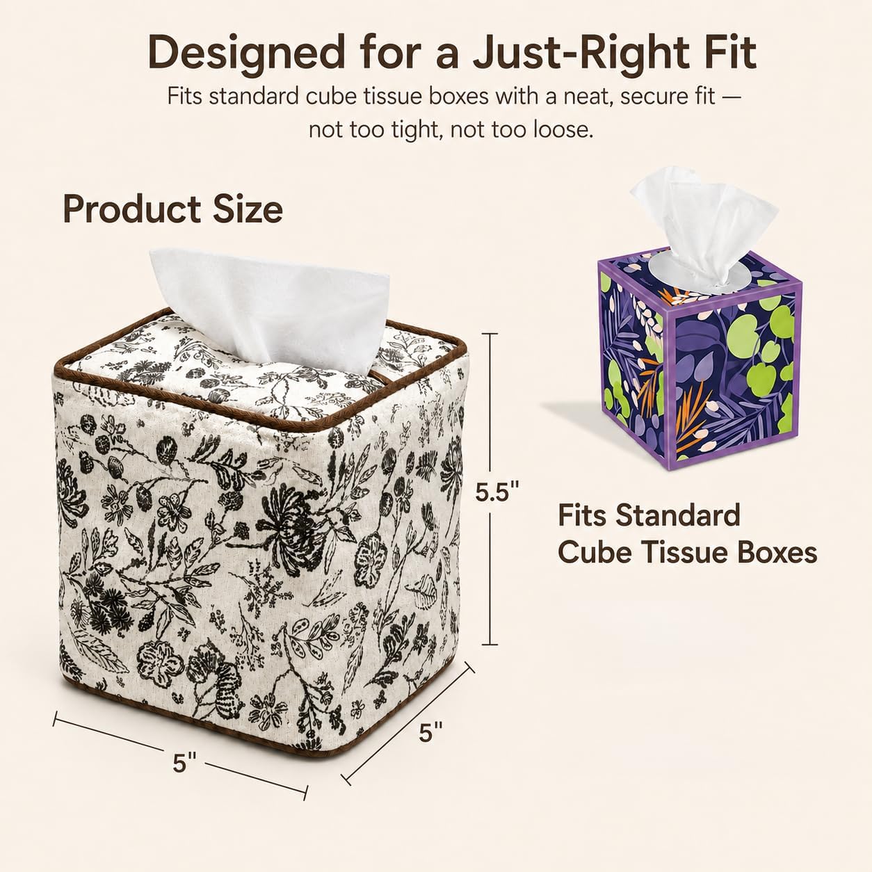 Floral Print Cotton Fabric Tissue Box Cover, White image 3