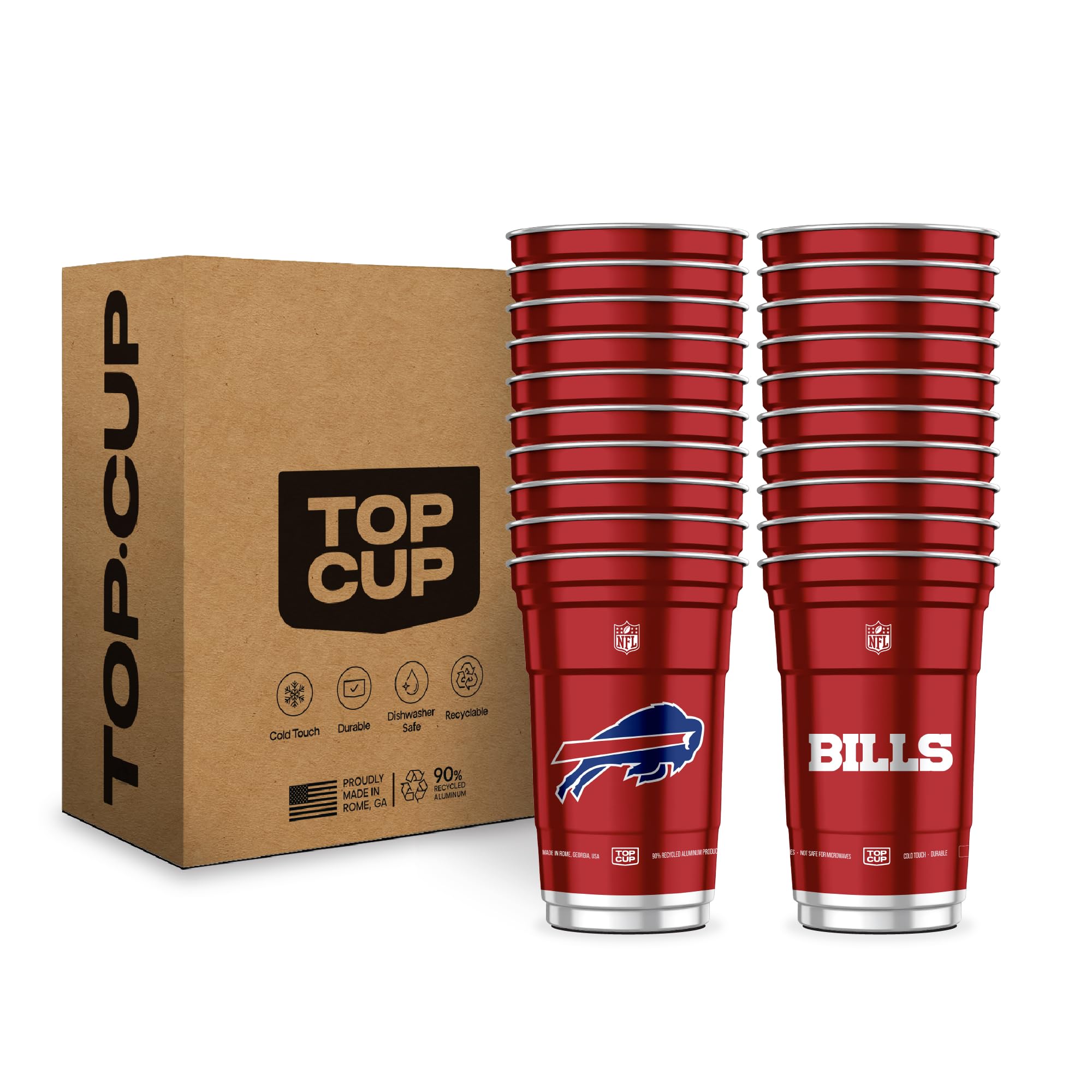 Top Cup NFL Buffalo Bills 20 oz Reusable Aluminum Cups 20 Count | Officially Licensed, Durable, Reusable & Recyclable, Made in USA