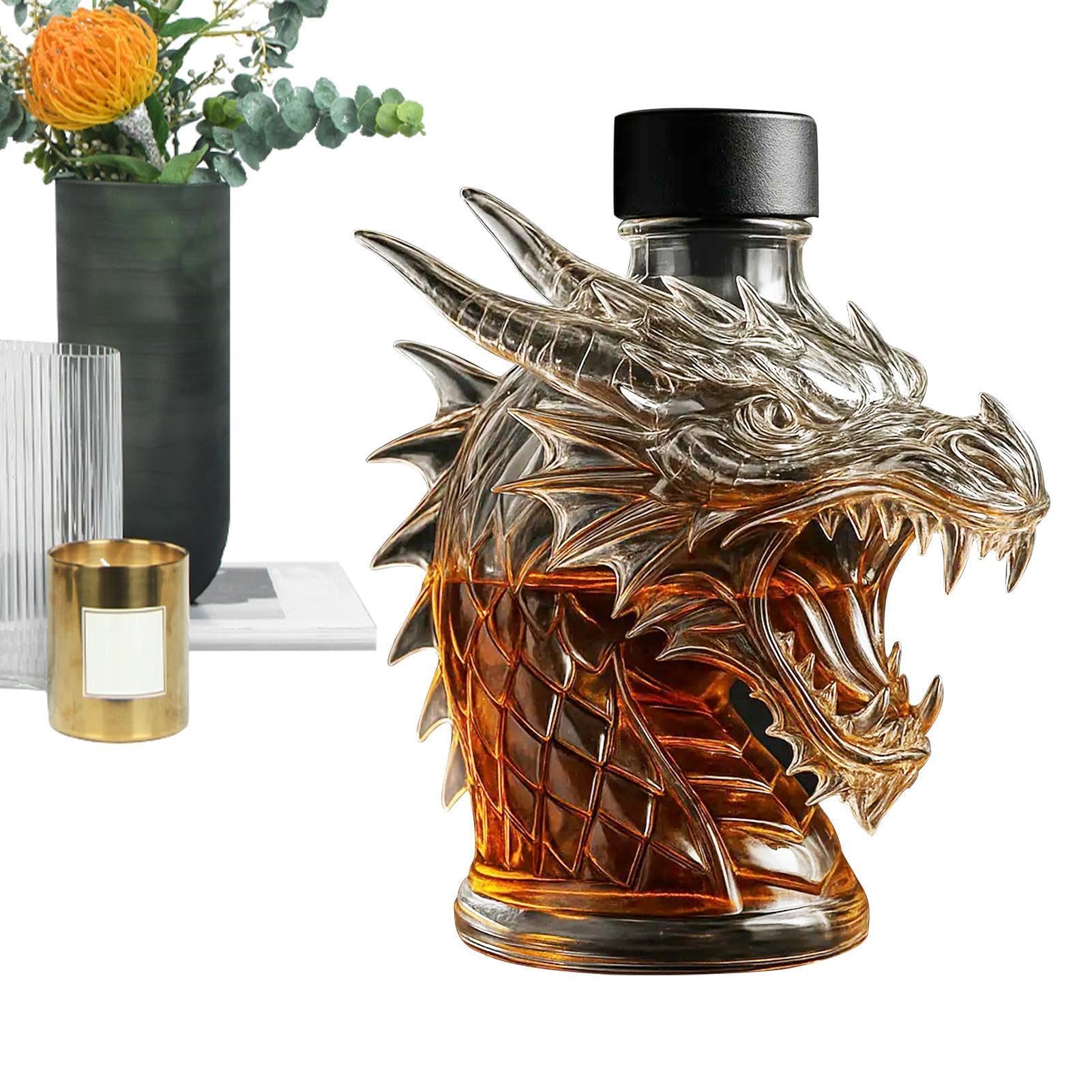 Muiltvoe Glass Dragon Bottle, Dragon Shaped Whiskey Decanter, Novelty Whiskey Liquor Container, For Men Home Red Wine Beer Collector Father's Day Wedding