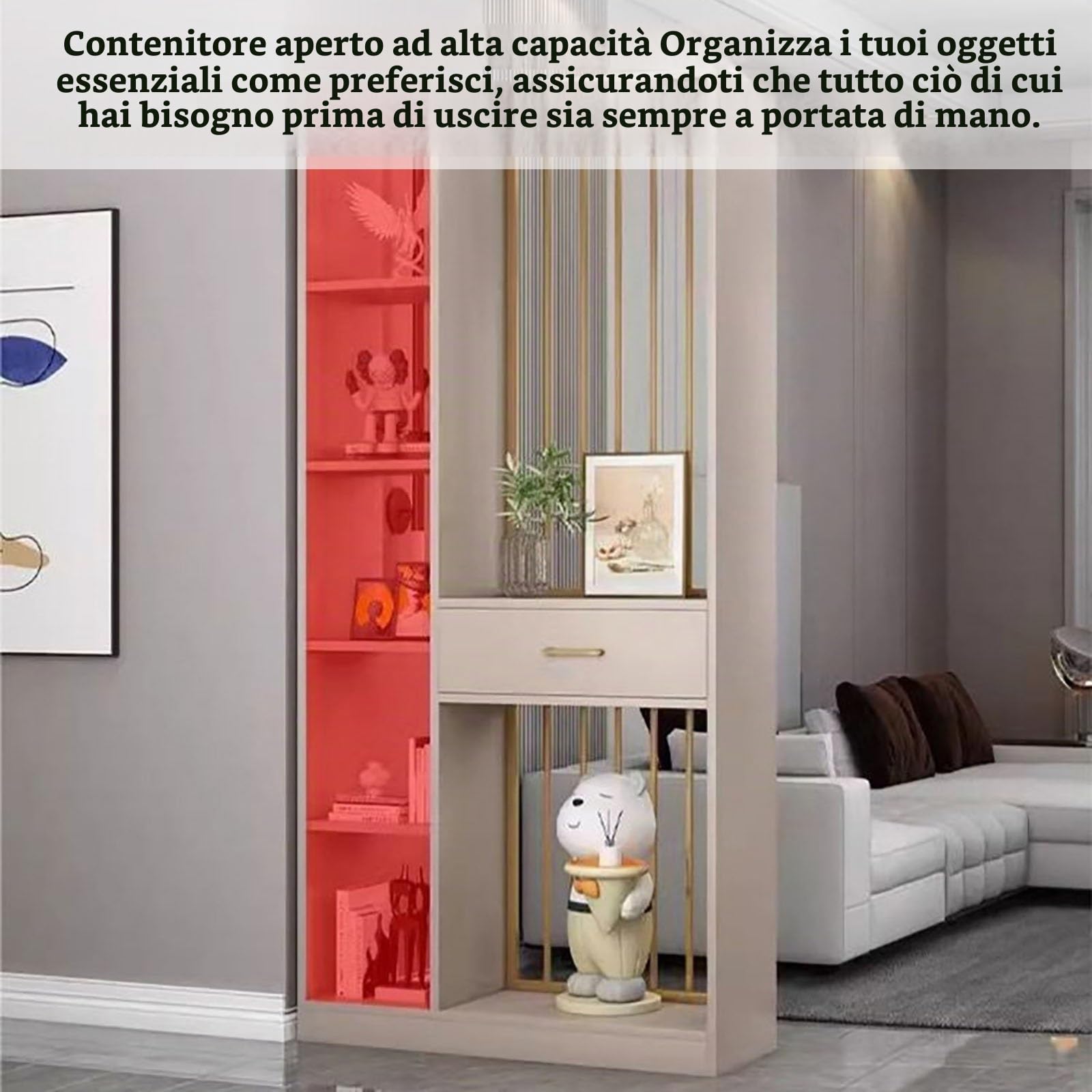 Divisorio per Ambienti in Legno Autoportante Alto 202 cm (79,5 pollici) con Ripiani e Cassetti, Separatore Aperto per Ingresso, Adatto per Casa e Ufficio(A,80cm/31.5in)