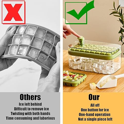 Miniatura 2 de Bandeja para cubitos de hielo con tapa y contenedor para congelador, bandeja para cubitos de hielo de 64 cubos, apilable, de fácil liberación,