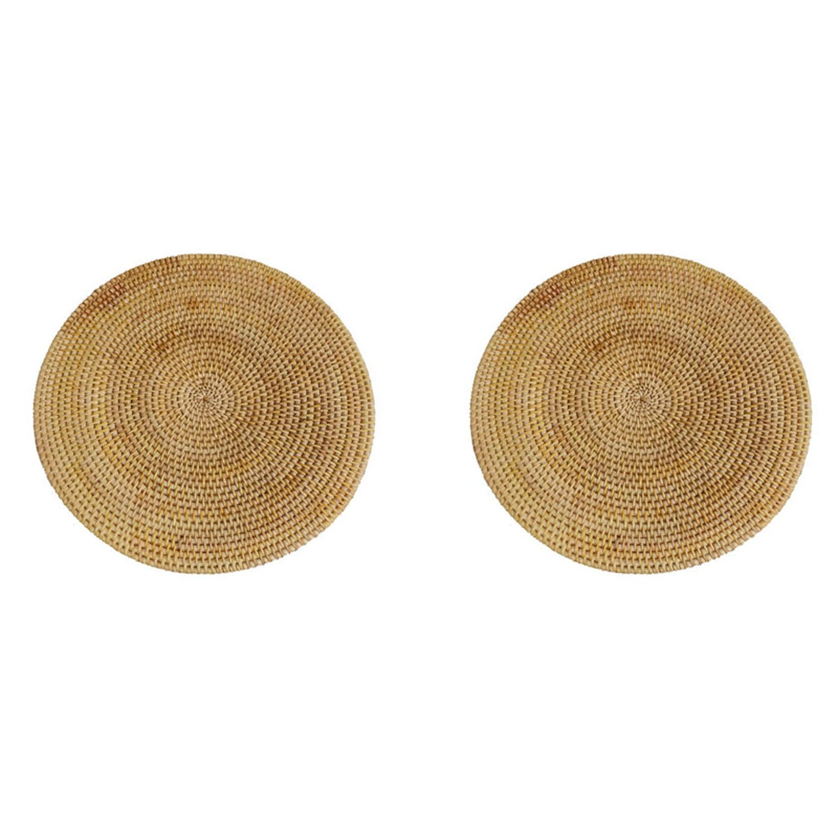 Hndhbfgrt 2X Handwoven Rattan Placemats,Round Wicker Table Mats, Natural Woven Placemats for Dinner Table,Heat Mats