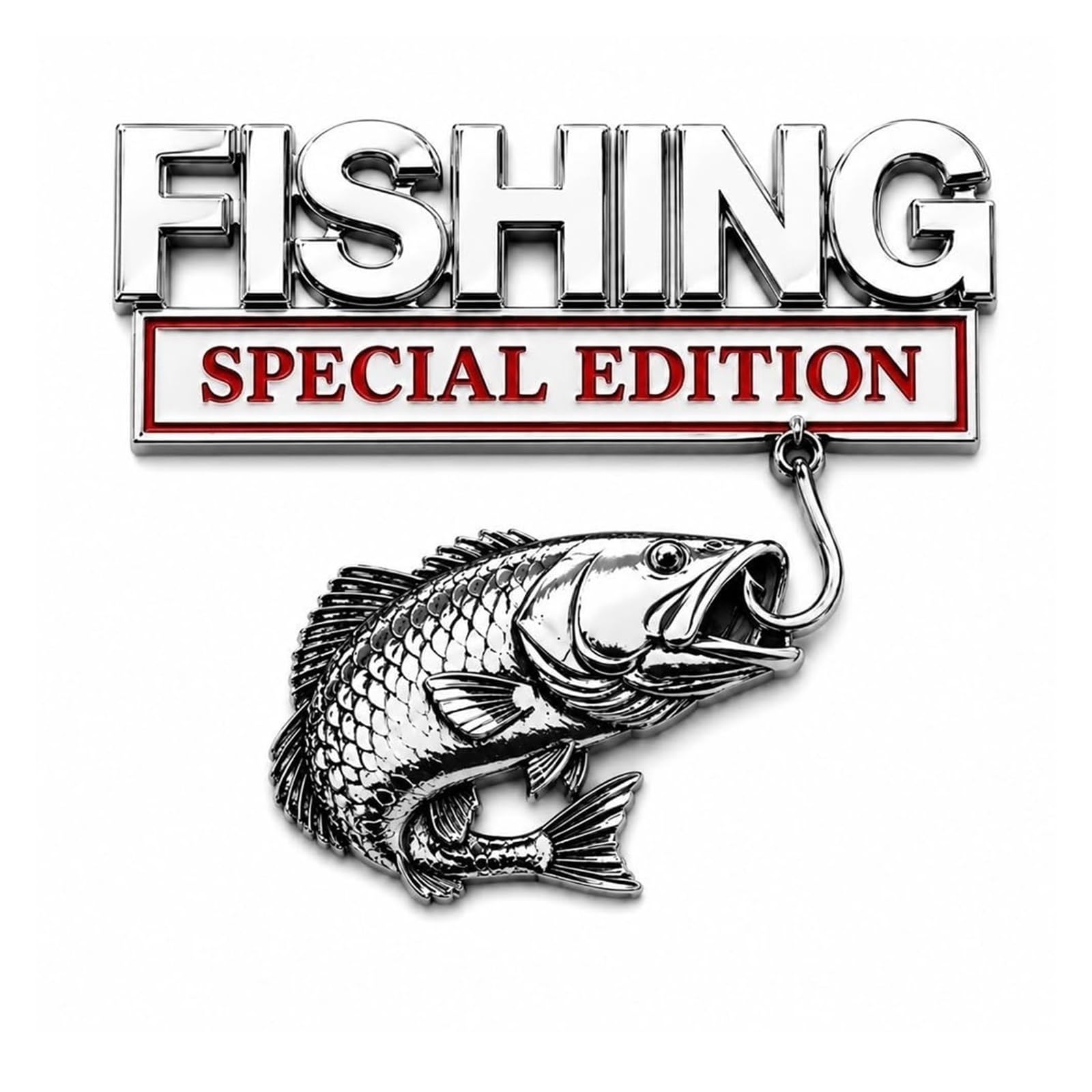 Fishing Special Edition,3D Metal Vehicle Emblem Badge, Metal Fish Car Emblem, Auto Decal for Truck SUV, Anglers, Self-Adhesive Exterior Decor, Fishing Badge(1PCS)