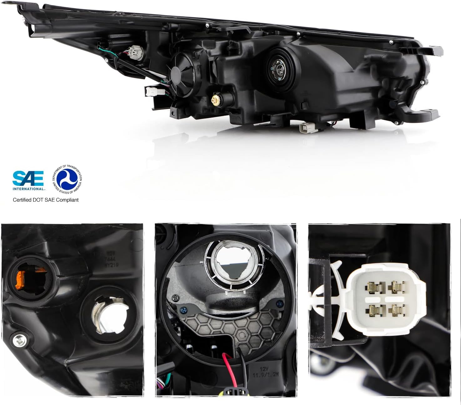 AKKON - Fits 2017 2018 2019 Toyota Highlander LE/XLE [Halogen Type] Projector Chrome Headlight Driver Left Side [Non LED DRL]