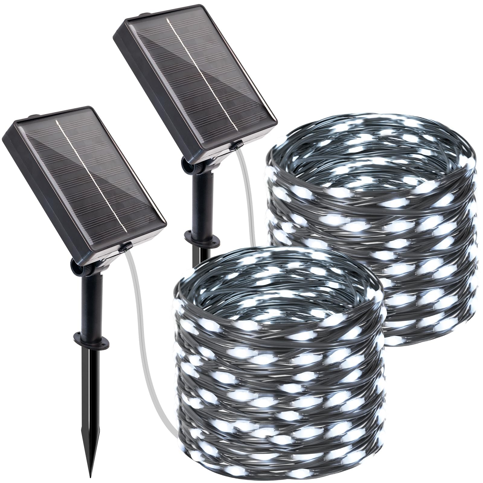 btfarm 2 Stück Solar Lichterkette Aussen mit Timer, 10M 100 LED Lichterkette Außen Solar Wetterfest 8 Modi IP65 Wasserdicht Solarlichterkette Outdoor für Garten Zaun Baum Hof Balkon Deko (Kaltes Weiß)
