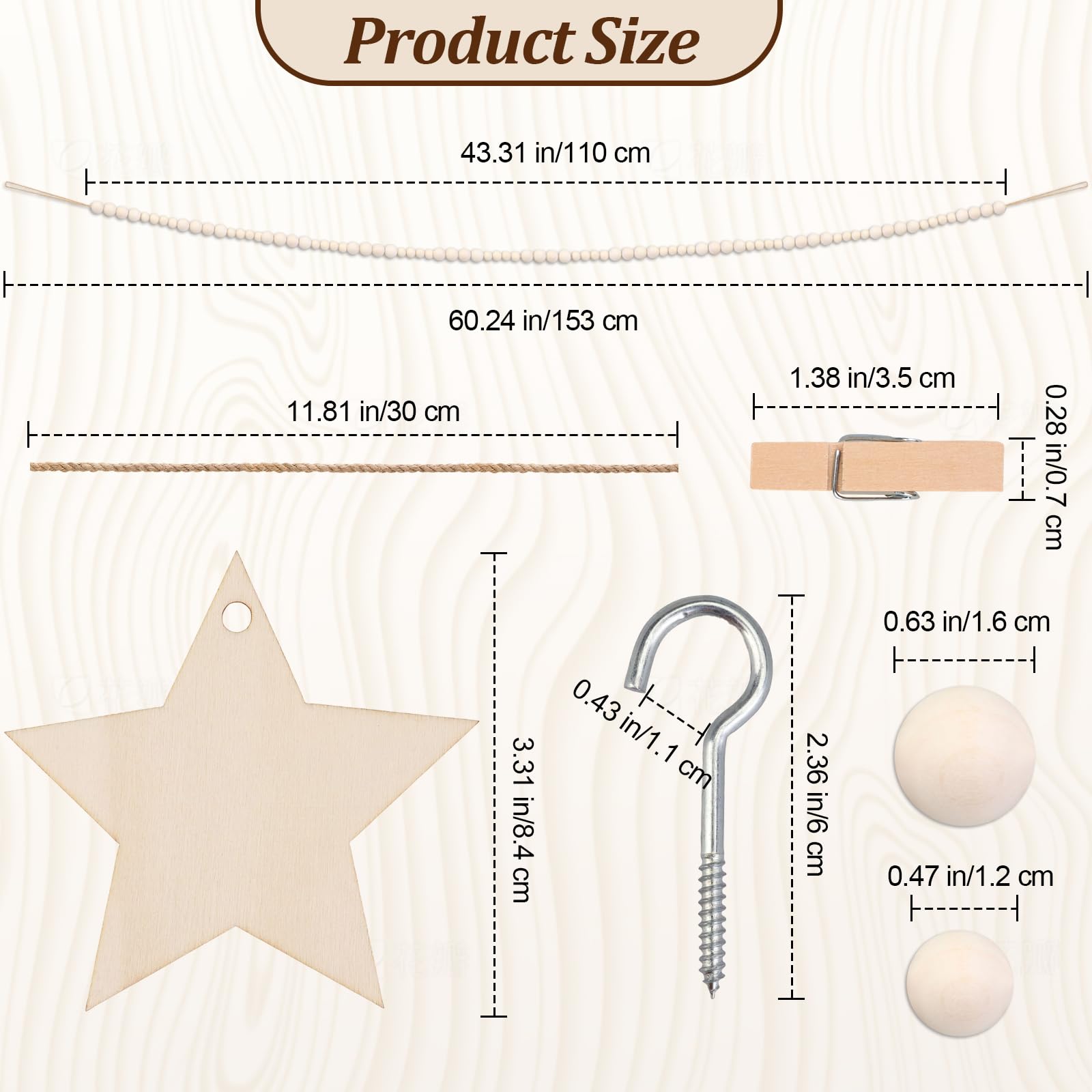 Dexspoeny Art Display for Kids Artwork on Wall with 72 Clips, 48 Twine, Boho Bedroom Living Decor Wooden Stars Beads Garland Decor for Hanging Picture