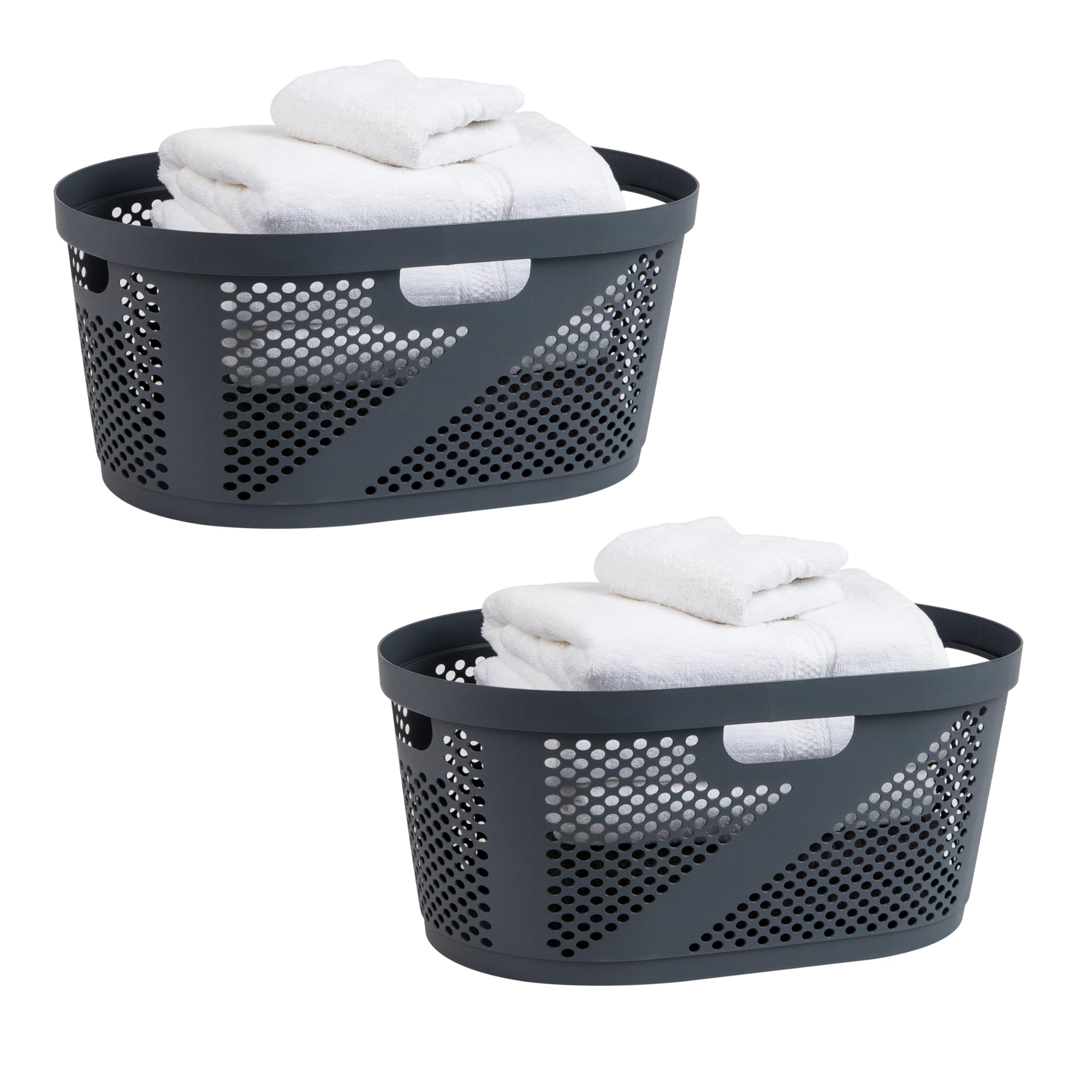 Cesta de lavandería de 40 L, cesta de ropa, diseño de mimbre premium, plástico, 23 pulgadas de largo x 14.5 pulgadas de ancho x 10.5 pulgadas de alto, juego de 2, gris
