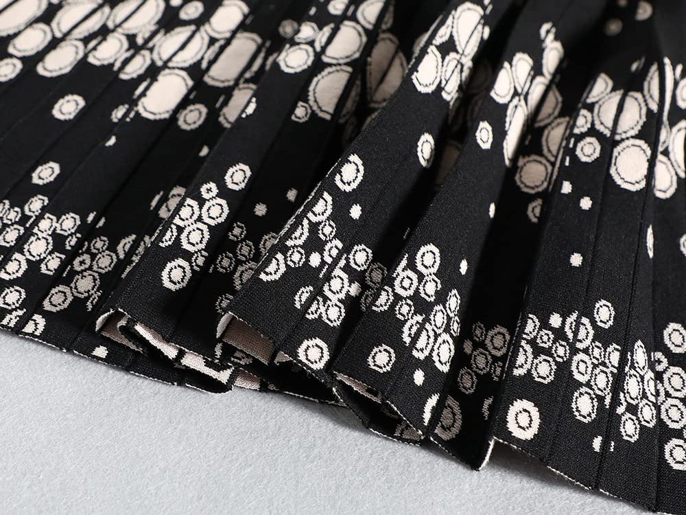 LUKX Damen Strickrock,Damen Minirock Schwarz Elastic High Waist Gestrickter Jacquard Faltenrock Vintage A-Line Swing Ruched Elegant Herbst Winter Kurzrock Für Mädchen Damen