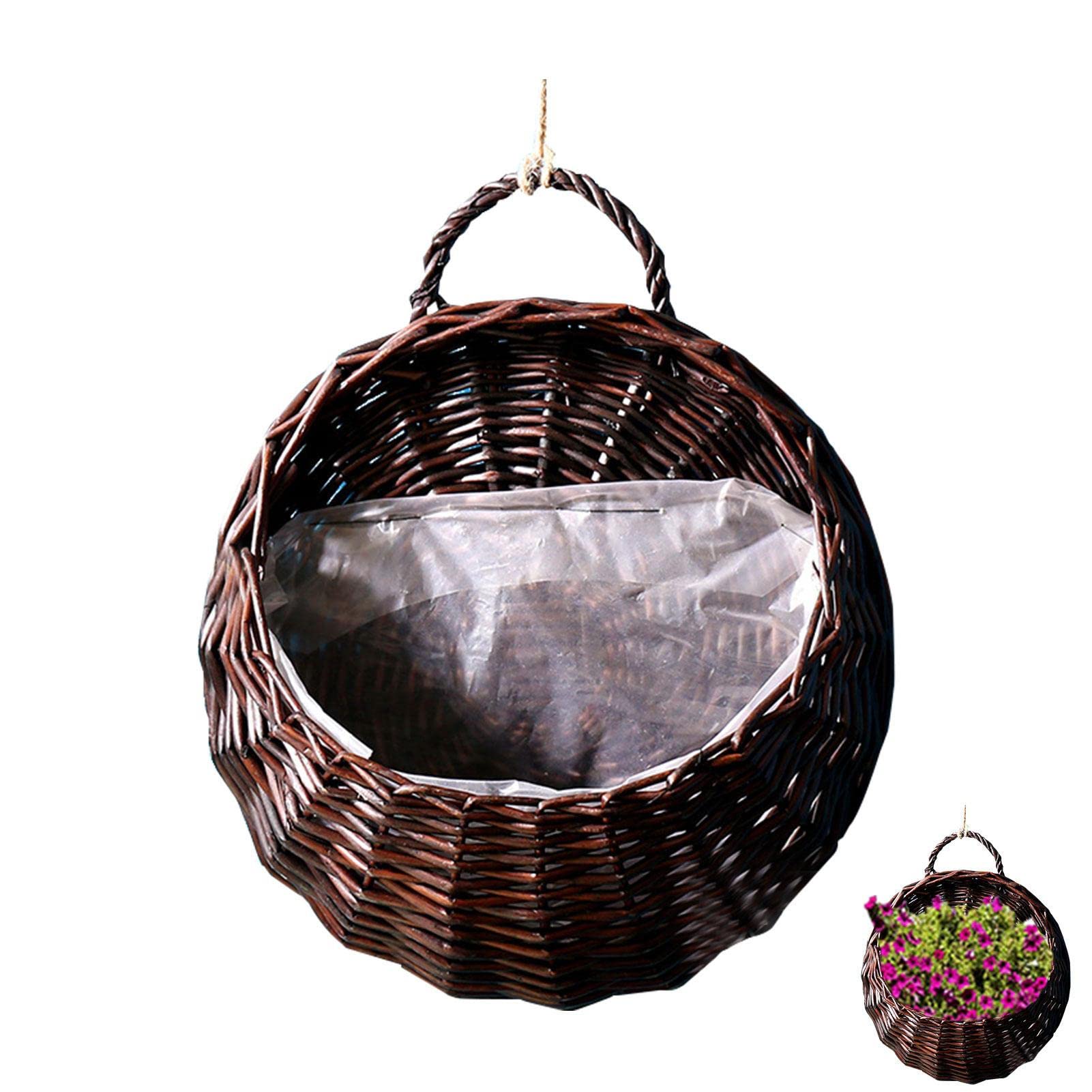Aznever Wicker Hanging Plant Basket, Wicker Wall Planter Basket, Door Hanging Flower Basket, Wall Decor Storage Containers, Farmhouse Decor