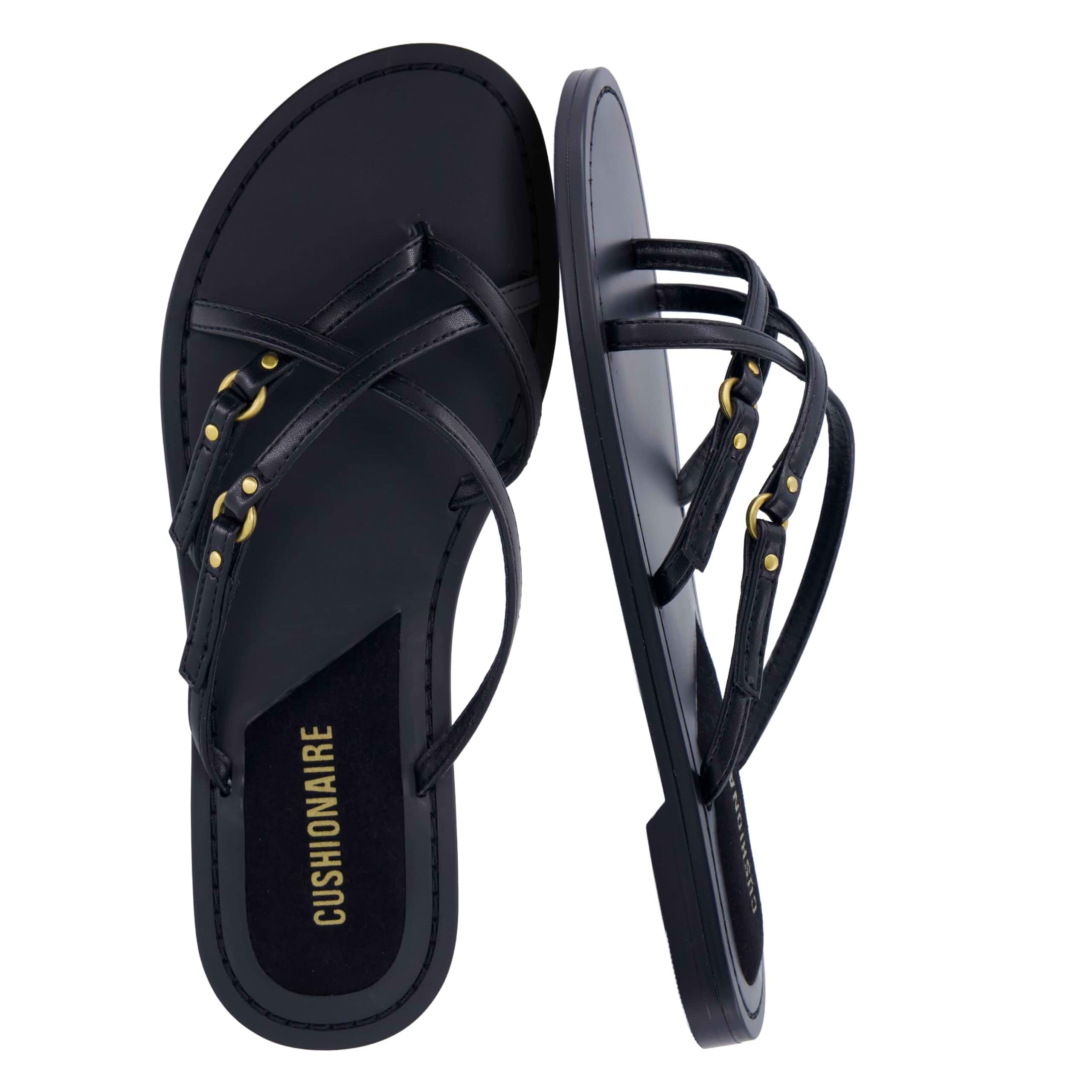 CUSHIONAIRE Raz Thong Strappy Sandals for Women, Minimalist Flat Sandals with Decorative Ring Accents