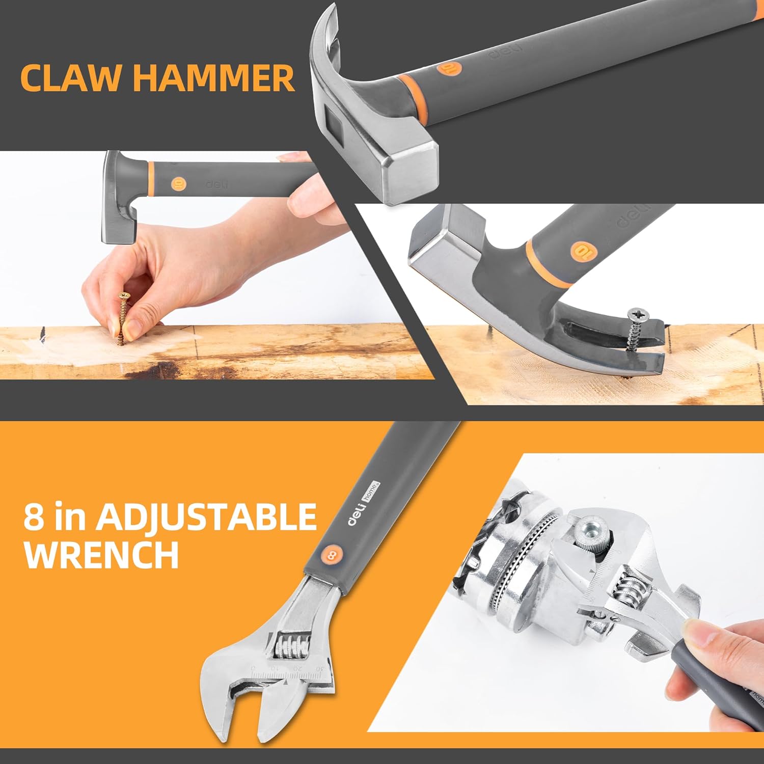 deli Tool Set, Hand Tool Set, Stackable Household Cute Tool Kit with Adjustable Wrench Screwdrivers Hammer Plier Tape Measure, Gift Package for Home Manitance DIY