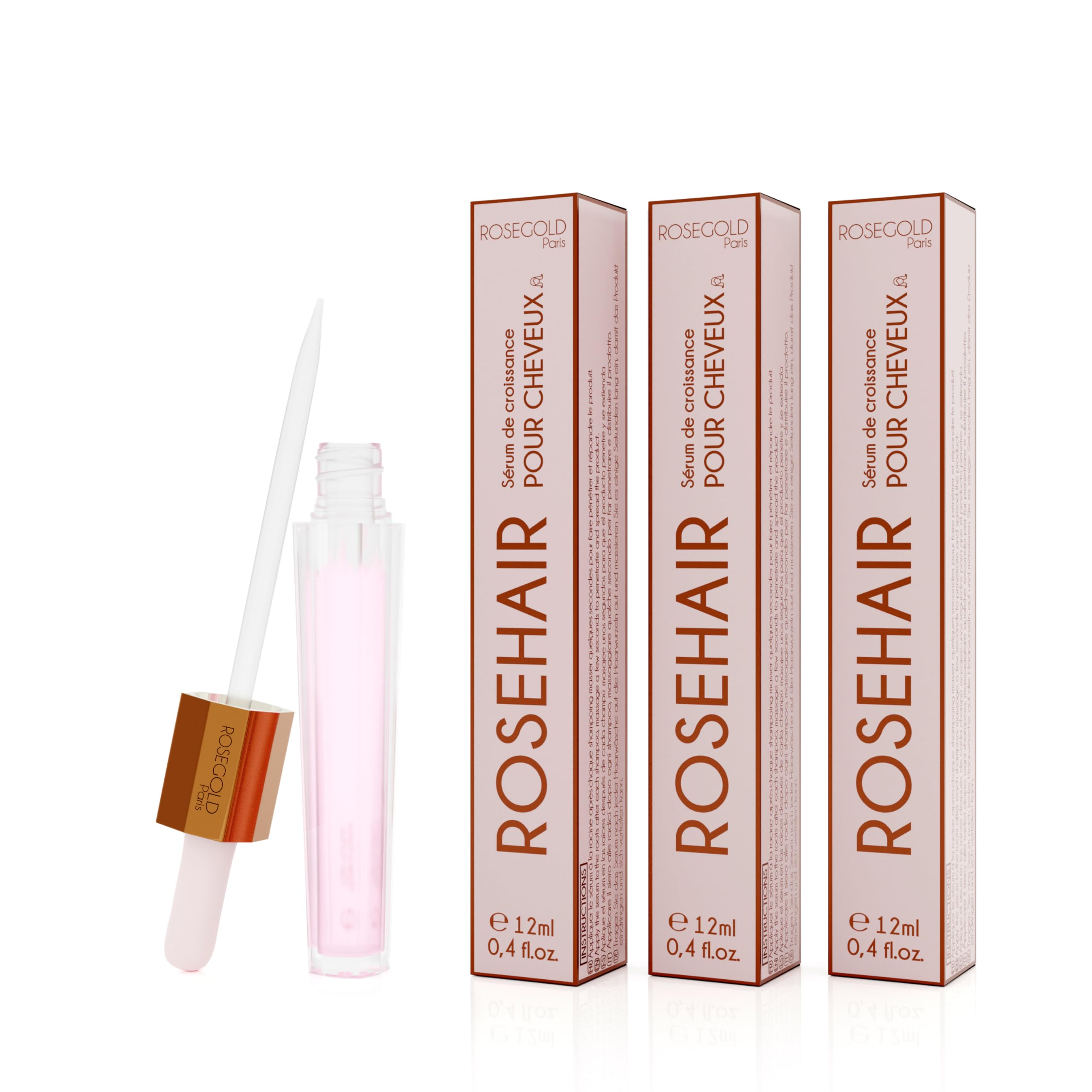ROSEGOLD ROSEHAIR Sérum Intensivo para Pelo - Tratamiento Fortalecedor e intensivo - 96% ingredientes naturales - estimula el crecimiento del pelo y cuero cabelludo - Cruelty free Vegano (3 Meses)