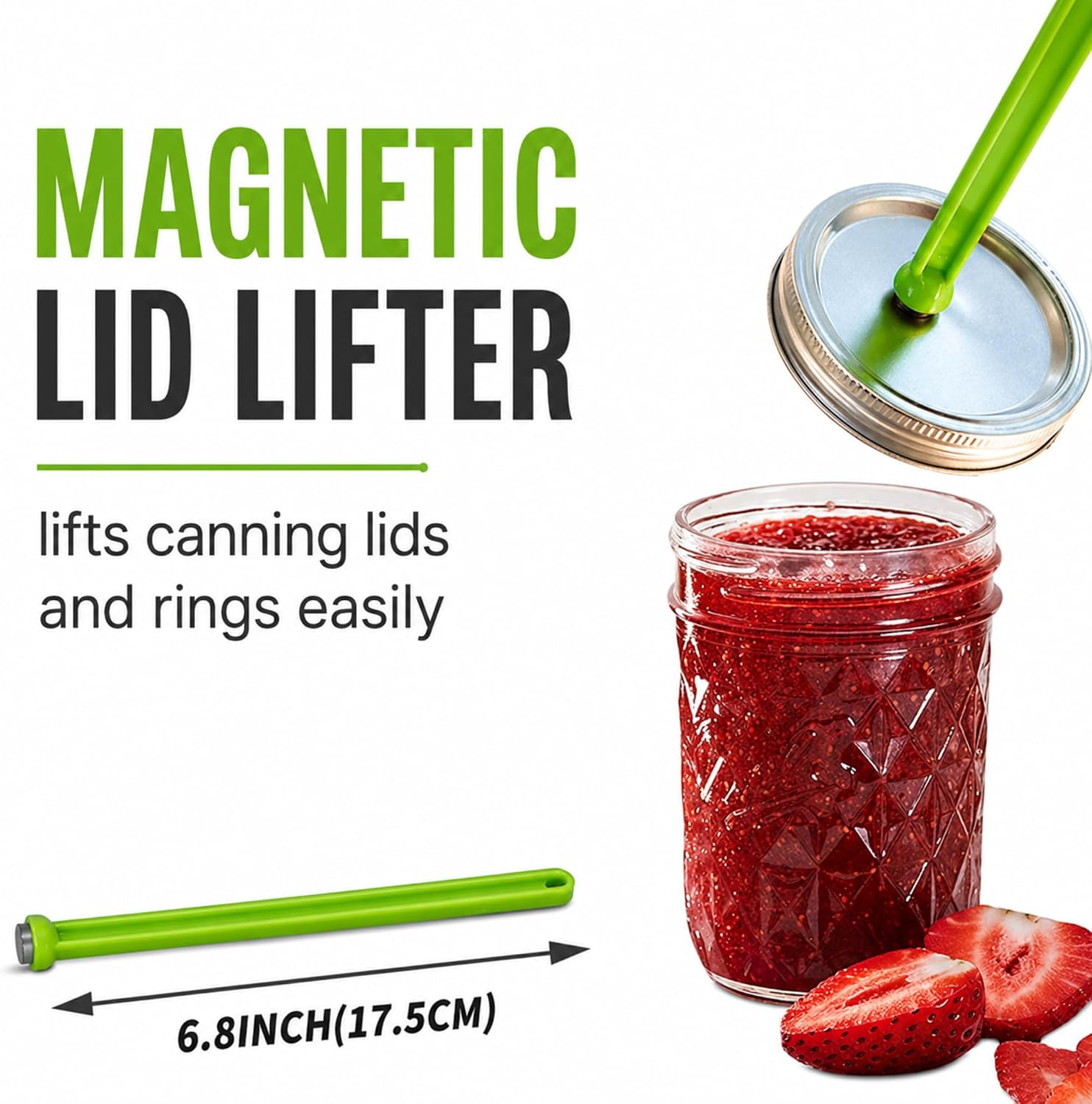 Supa Ant Canning Supplies Starter Kit (Food Grade) - Canning Kits Set for Beginners - 3 Pcs. Including Wide Mouth Jar Funnel, Magnetic Lid Lifter, Stainless Steel Jar Lifter (Assembled in USA) Green
