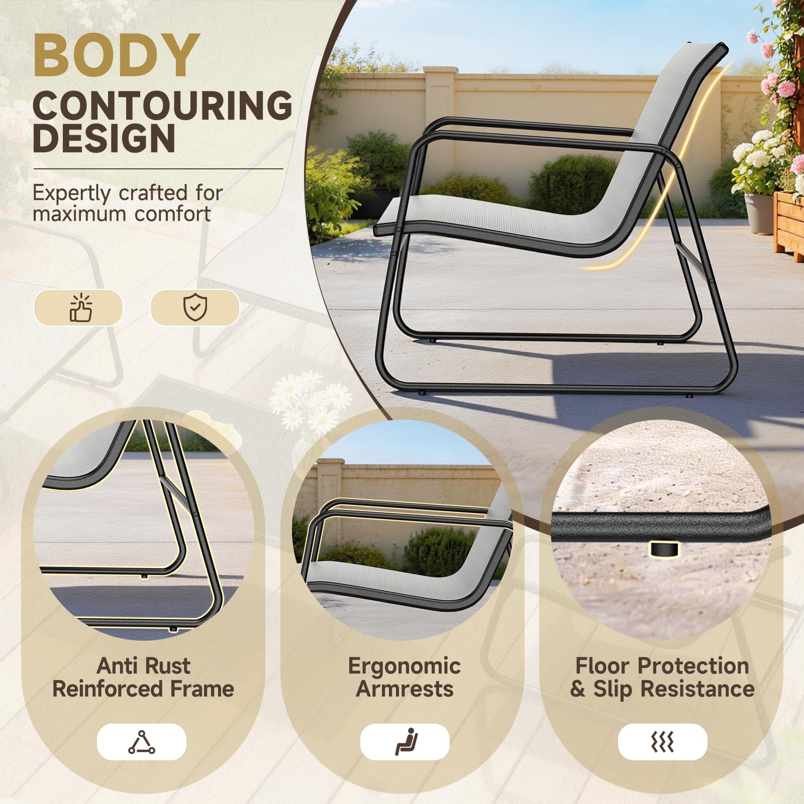 bigzzia Conjunto Jardín Exterior de 4 Piezas, Muebles Jardín Exterior con 1 Mesa, 1 Banco y 2 Sillas Impermeables y Transpirables para Exteriores Patios Piscinas (Gris Oscuro)