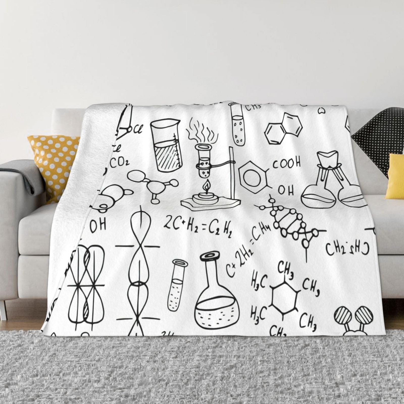 Couverture en flanelle chaude et douce imprimé science pour le camping