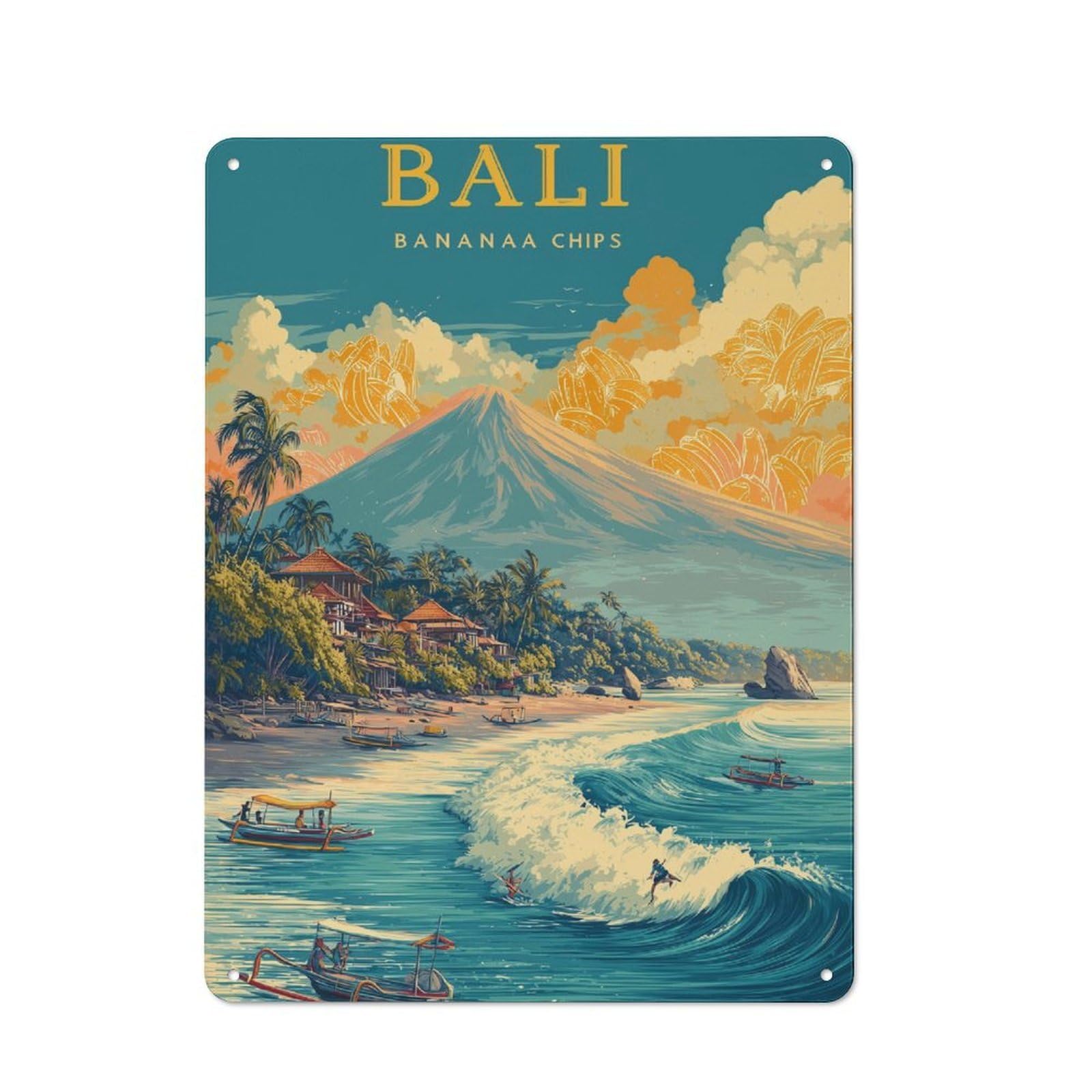 Junmoney Bali Paradise Metal Sign 40X30cm With For Hallway Wall, Retro Decor, Suited To New Home Decorators