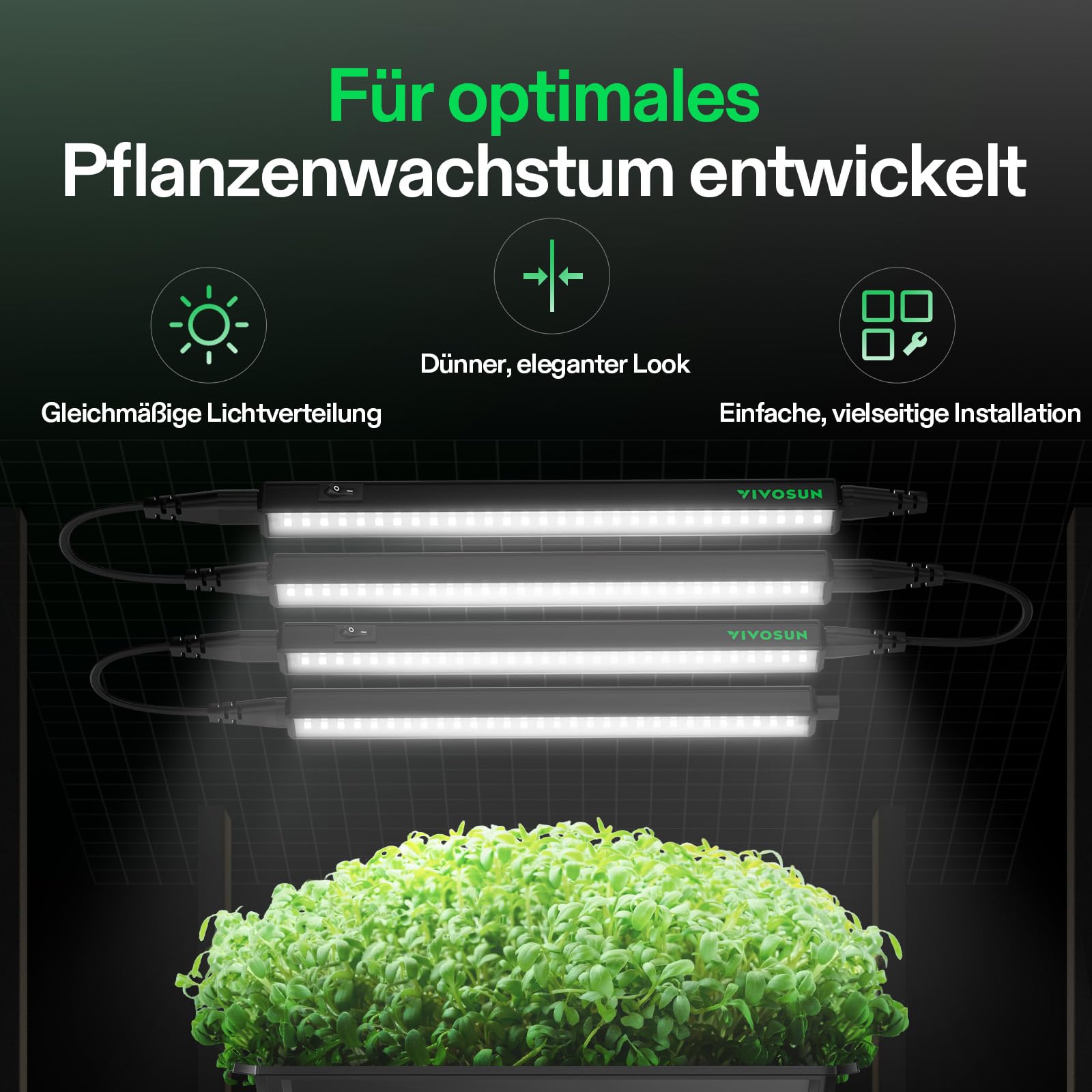 VIVOSUN T5 LED Pflanzenlampe 30 cm, 5000K Vollspektrum Grow Lampe, 28W (4x7W) Grow Light mit Timer & Dimmer, für Growzelt, Anzucht, Hydroponik & Indoor Pflanzen, SGS kompatibel, 4er Set