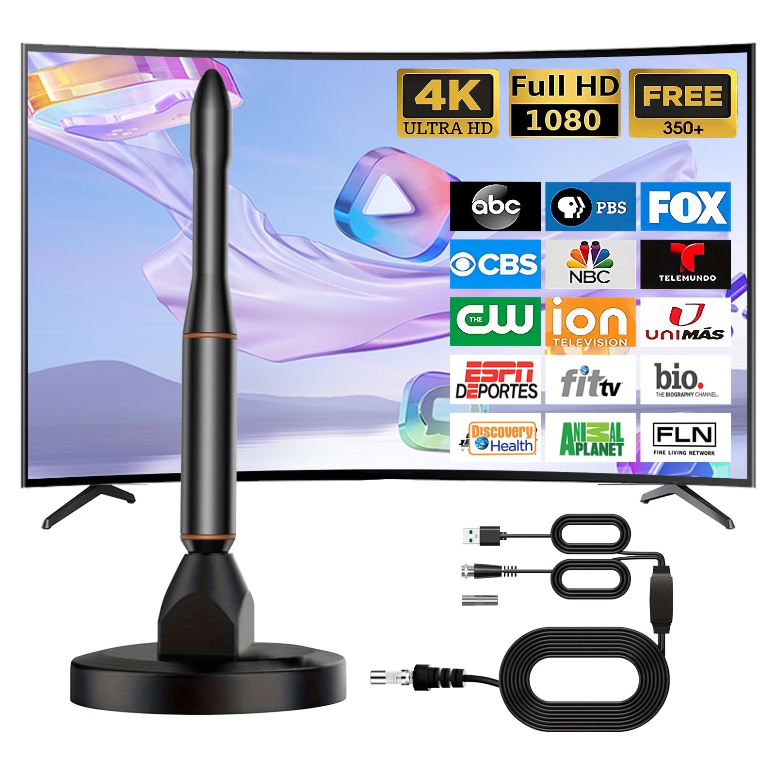 antenna tv interna amplificata potente, antenna tv portatile, portatile con base magnetica resistente, ricezione a lunga distanza supporta 4K 1080p VHF UHF DVB-T/DVB-T2