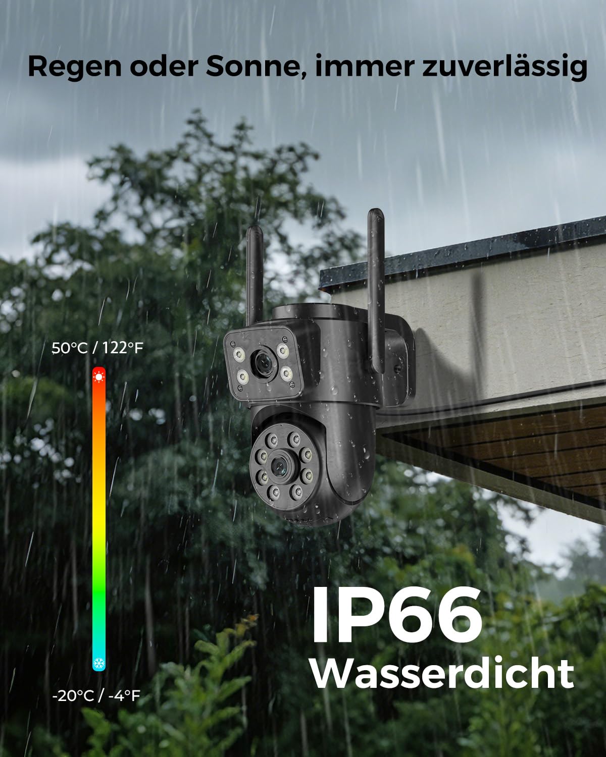 Reobiux 2K Überwachungskamera Aussen mit Doppelobjektiv, PTZ Kamera Überwachung Aussen, 2,4/5Ghz WLAN Kamera Outdoor mit Automatische Verfolgung, Farbiger Nachsicht, Zwei-Wege-Audio, 24/7 Aufnahme