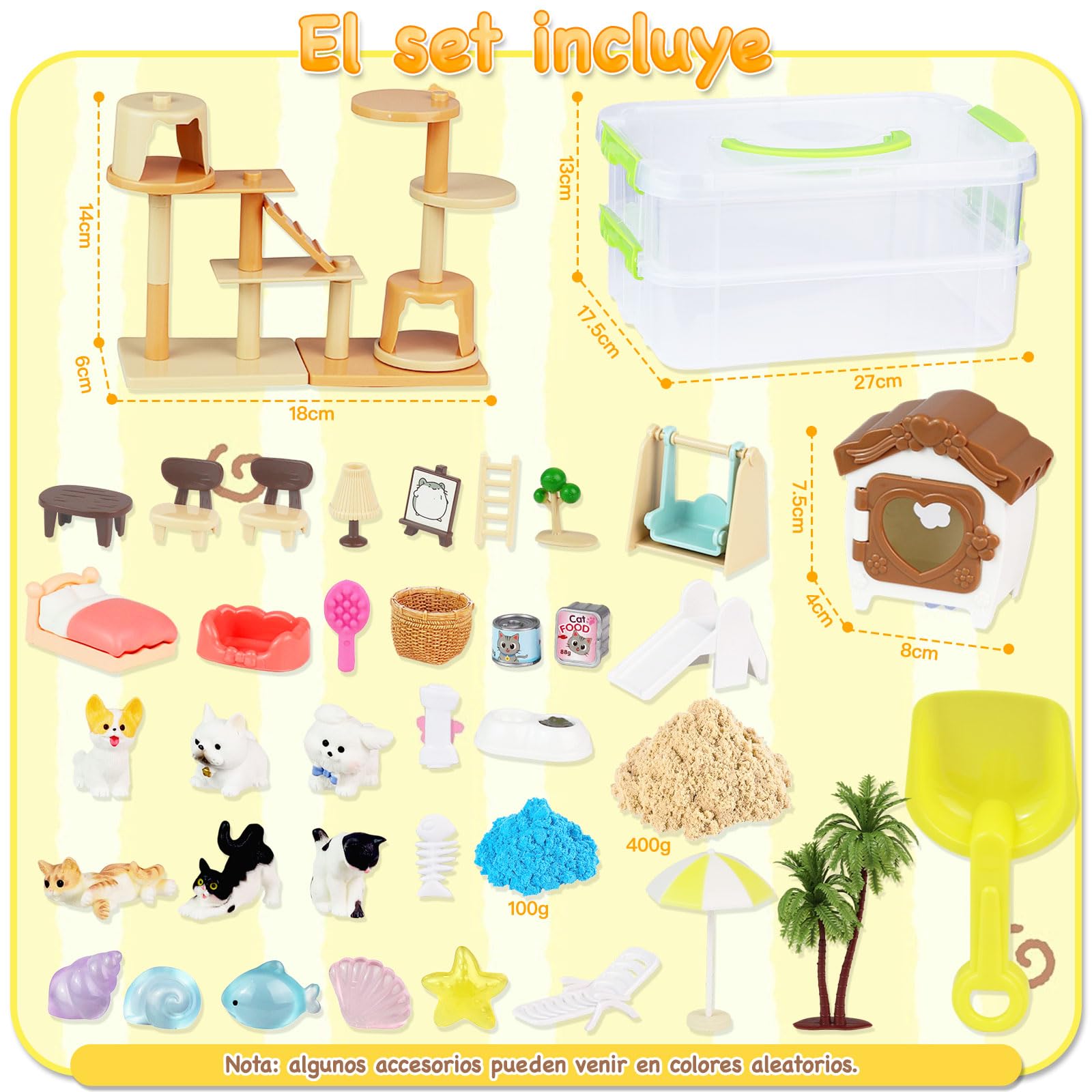 VBACALA Arena Mágica Set con Arenero de 2 Pisos,500g Arena,Figuras Perros Gatos,Set Sand con Temática Animales Domésticos,Juego Arenas Sensorial para Niños 3+ Años,Regalo para Niños Niñas
