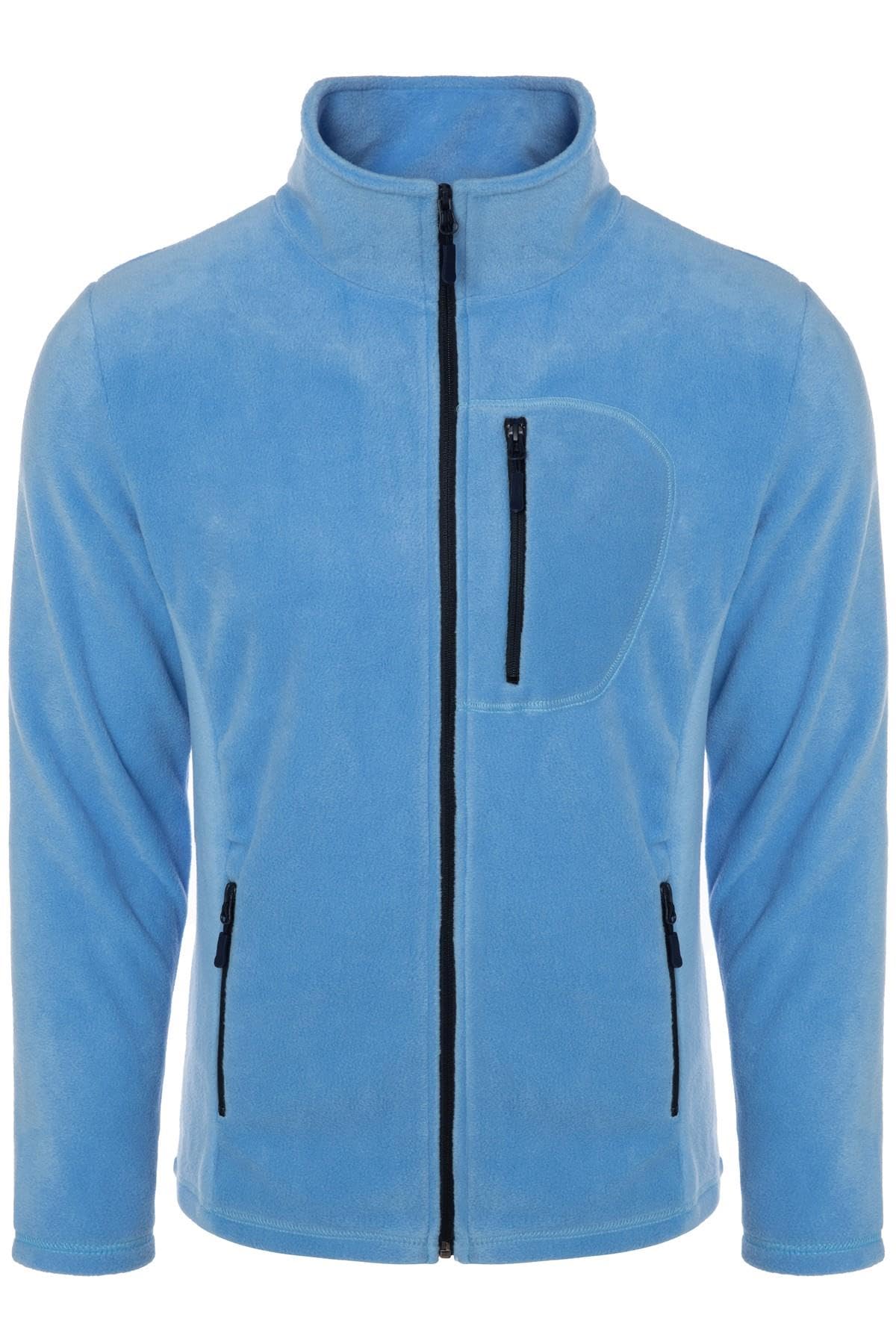 ghassy co. Erkek Pro Rüzgar Geçirmez 5 Cepli Outdoor Tam Fermuarlı Polar Ceket AÇIK MAVİ, XL