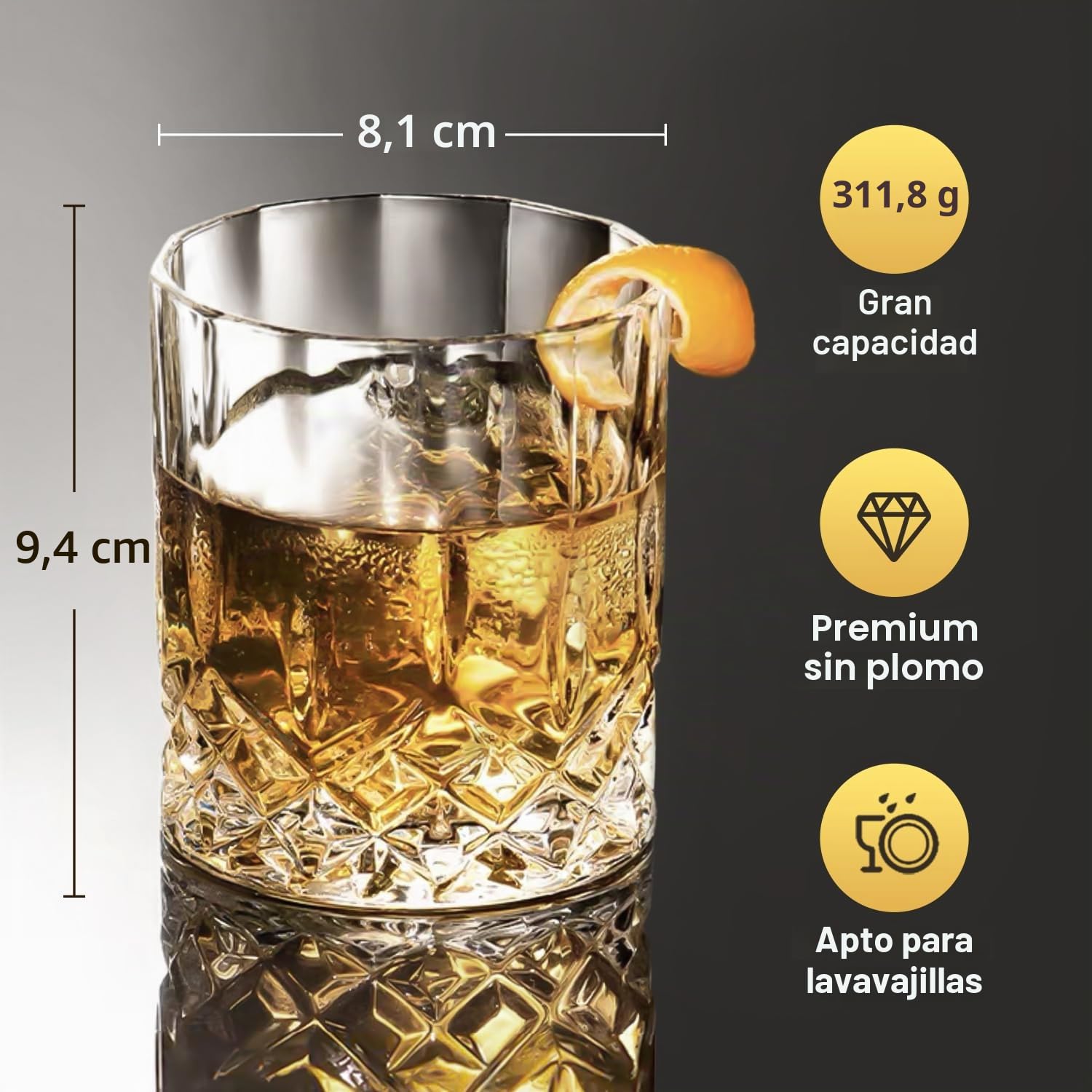 Vasos de whisky – Juego de 6 vasos de 325 ml para whisky escocés, ron, bourbon y más | Vasos de 325 ml aptos para lavavajillas para whisky, bourbon, escocés, ron, cócteles y regalos