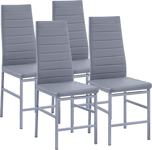 Miniatura 10 de Juego de 4 sillas de comedor, sillas de cocina, sillas laterales sin brazos para sala de estar, juego de 4 con marco de metal y patas (blanco)