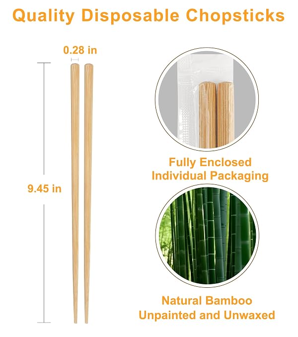 LOROTOCO 50 Pairs Chopsticks Disposable Reusable 9.5" Individually Wrapped Bulk Premium Quality by LOROTOCO - Image 2