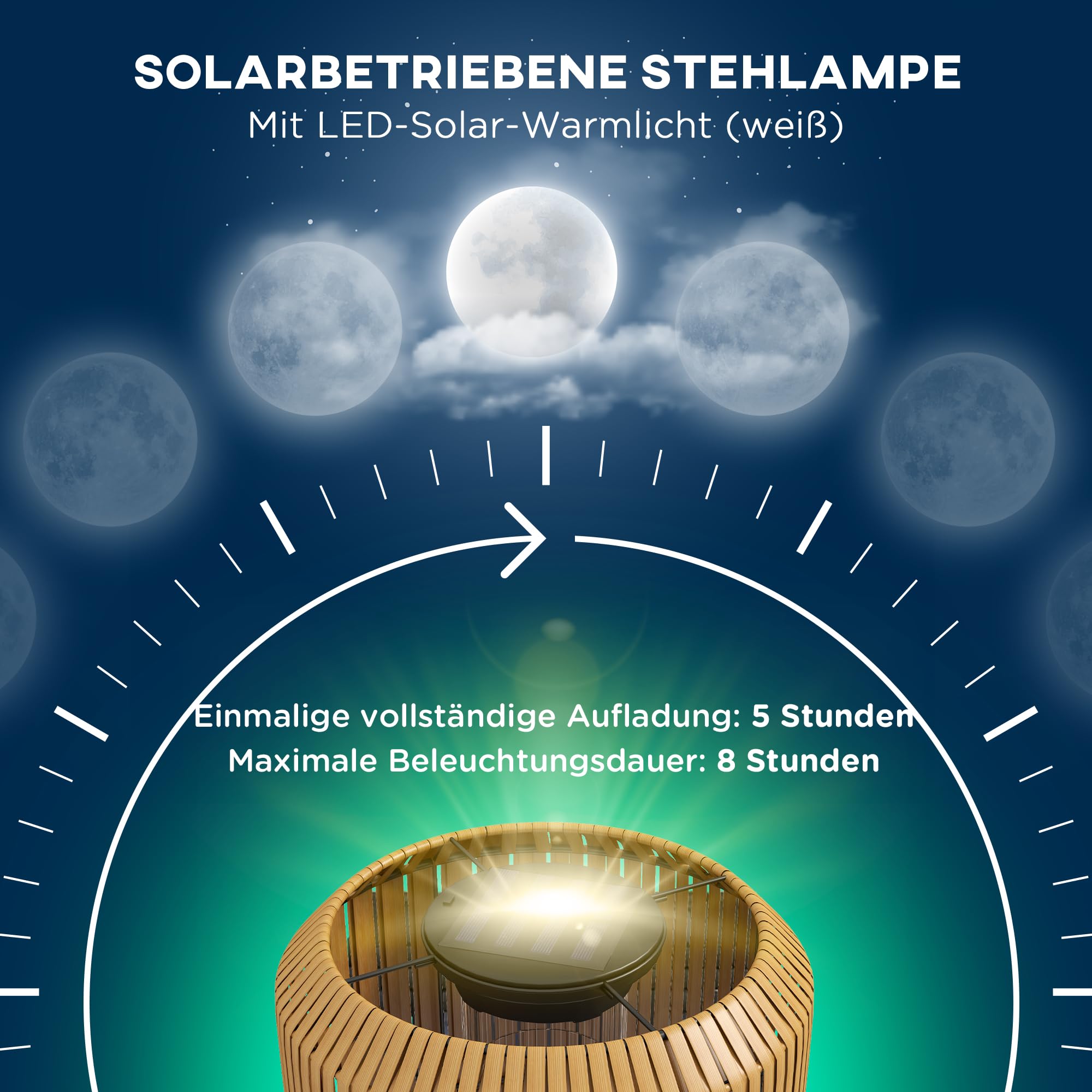 Outsunny Solar Stehlampe Rattan Solarlampen mit Lichtsensor Aufladbar LED Solarleuchte IP44 Wasserdichte Solarlampe Outdoor Lampe Solarlaterne für Garten Balkon Außen Rasen Hof, Gelb