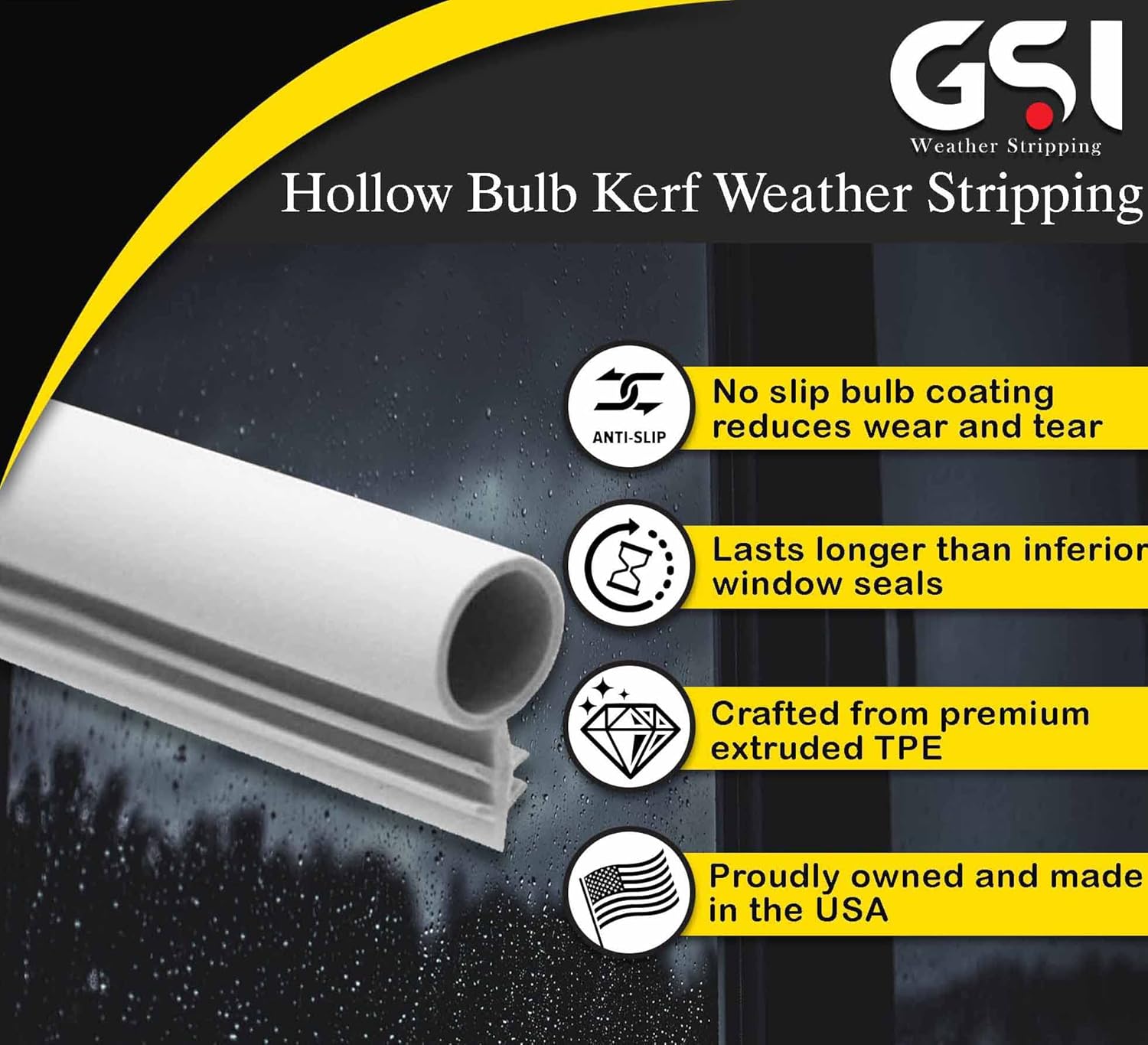 G-S-I 1/4" Window Kerf Bulb Weatherstrip Mount Slot Seal in 2 Colors and 6 Lengths (100, White)
