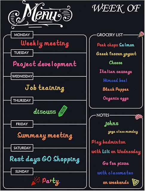 Magnetic Planner for Fridge 16x12 inch, Magnetic Dry Erase Calendar Menu Board for Kitchen, Magnetic Refrigerator Family Menu Board, Weekly Meal Planner and Grocery List Notes(Black)