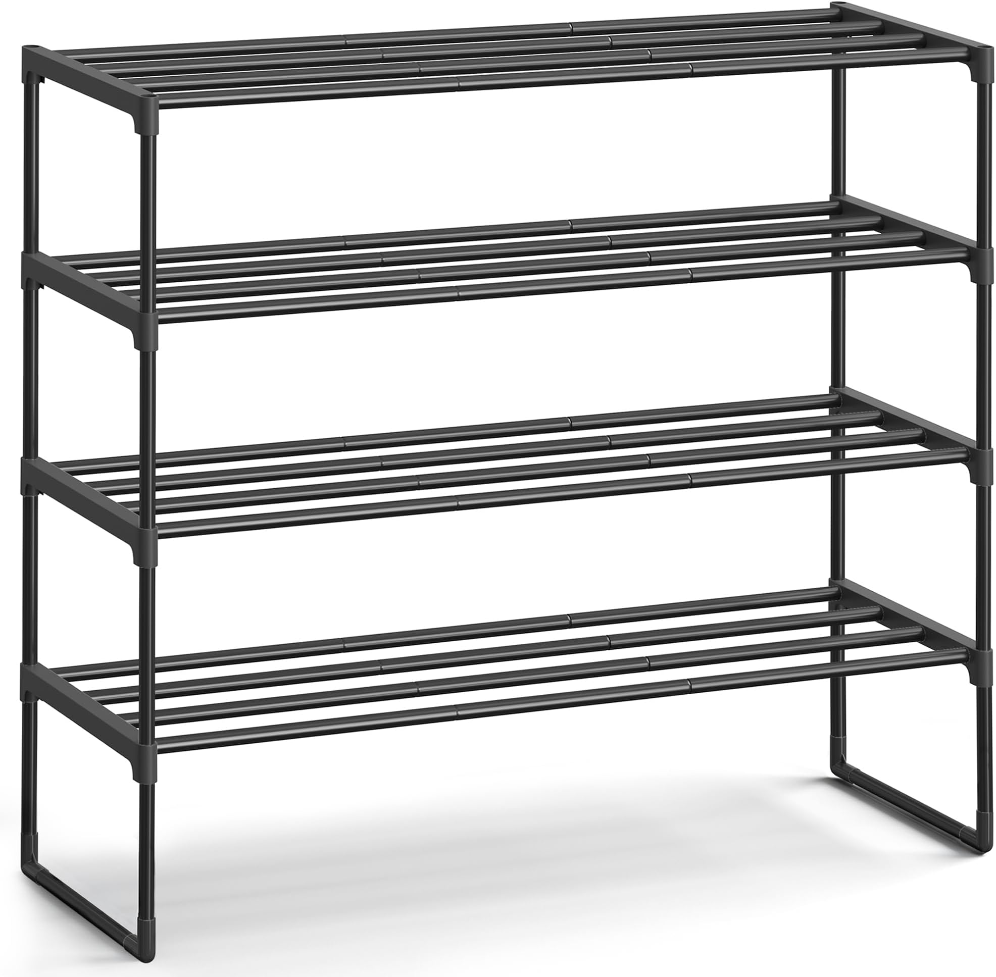 Shoe Rack, 4-Tier Shoe Organizer, Metal Storage Shelf, Upright or Upside Down, for 20-25 Pairs, Stackable, for Entryway, 11.8 x 36.2 x 29.5 Inches, Black ULSA14BK