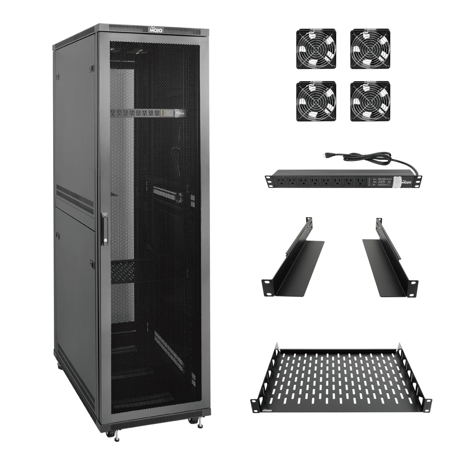 Tecmojo 42U Server Rack Network Cabinet 39.4" D x 23.6" W, Locking Data Cabinet Enclosure for 19" Server, Networking, AV &amp; IT Equipment, Mesh Door, Black