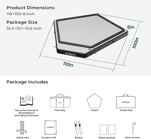 Miniatura 7 de ACACIA Air Floor 2-3 personas para sistema de campamento espacial, 4 capas, piso inflable de 6 pulgadas de grosor para tienda de campaña flotante,